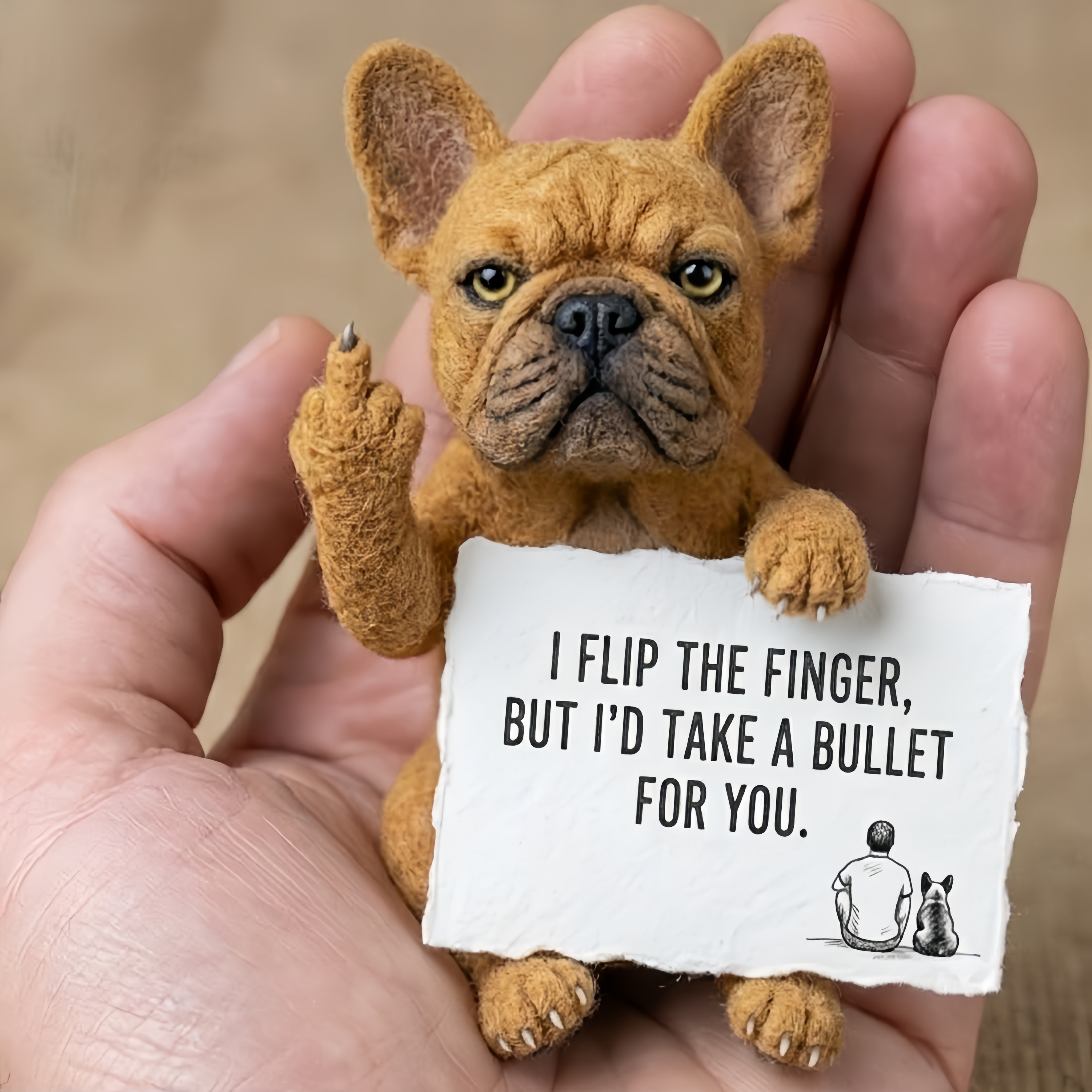 🖕🐾 Sassy "Middle Finger" Needle-Felted Frenchie