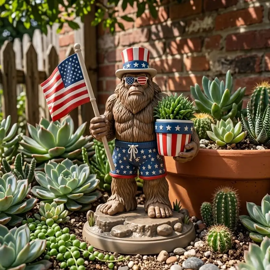 Patriotic Sasquatch Desktop Planter Statue