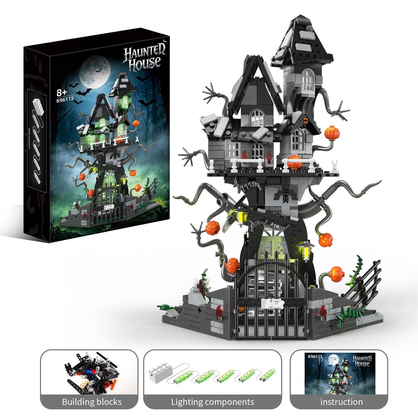 Spooky Green Light Haunted House Building Block Set