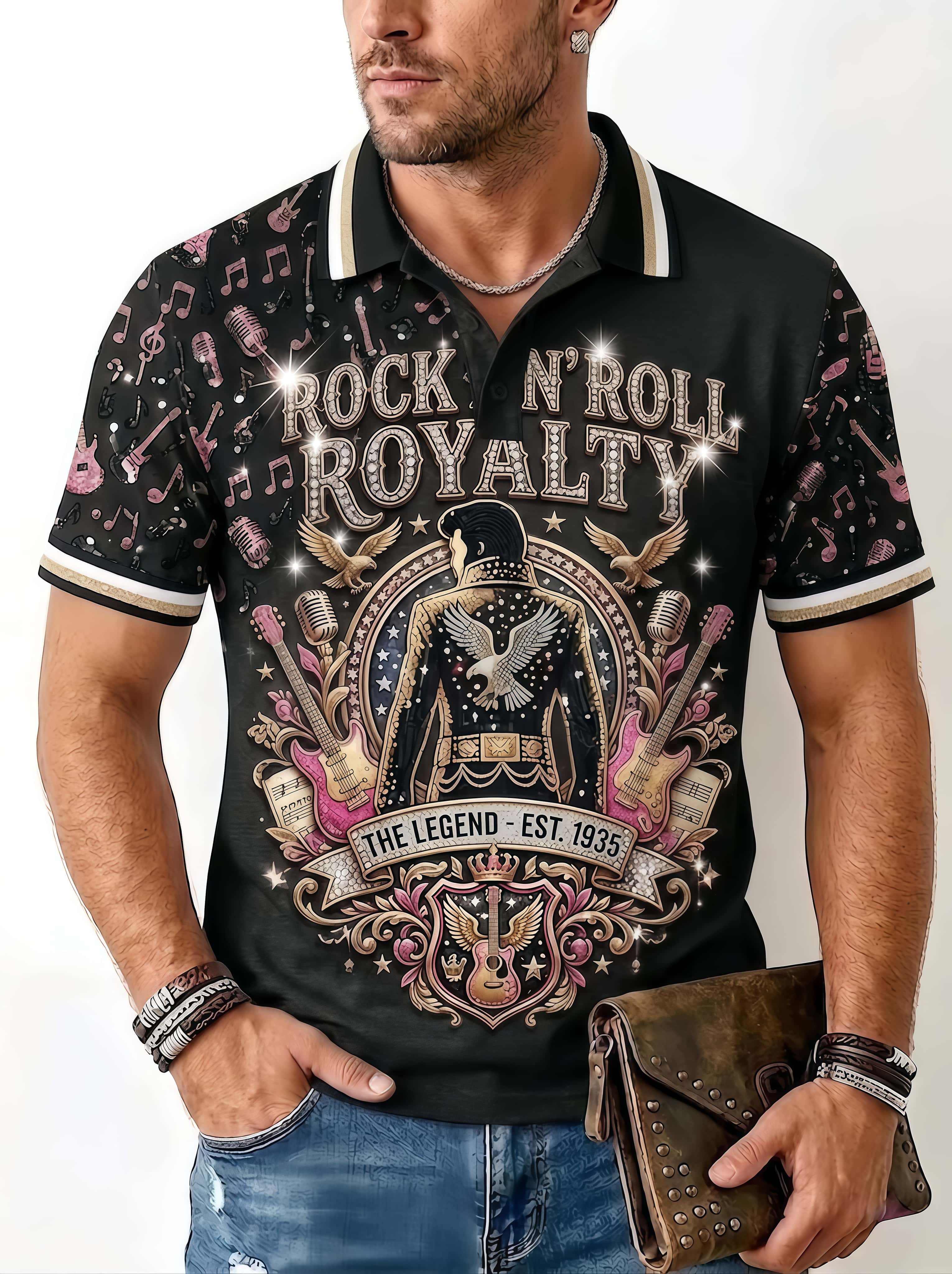 Men's Vintage "Rock 'N' Roll Royalty" Polo Shirt