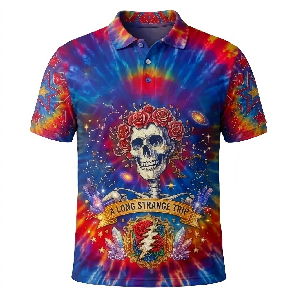 Psychedelic "A Long Strange Trip" Polo Shirt