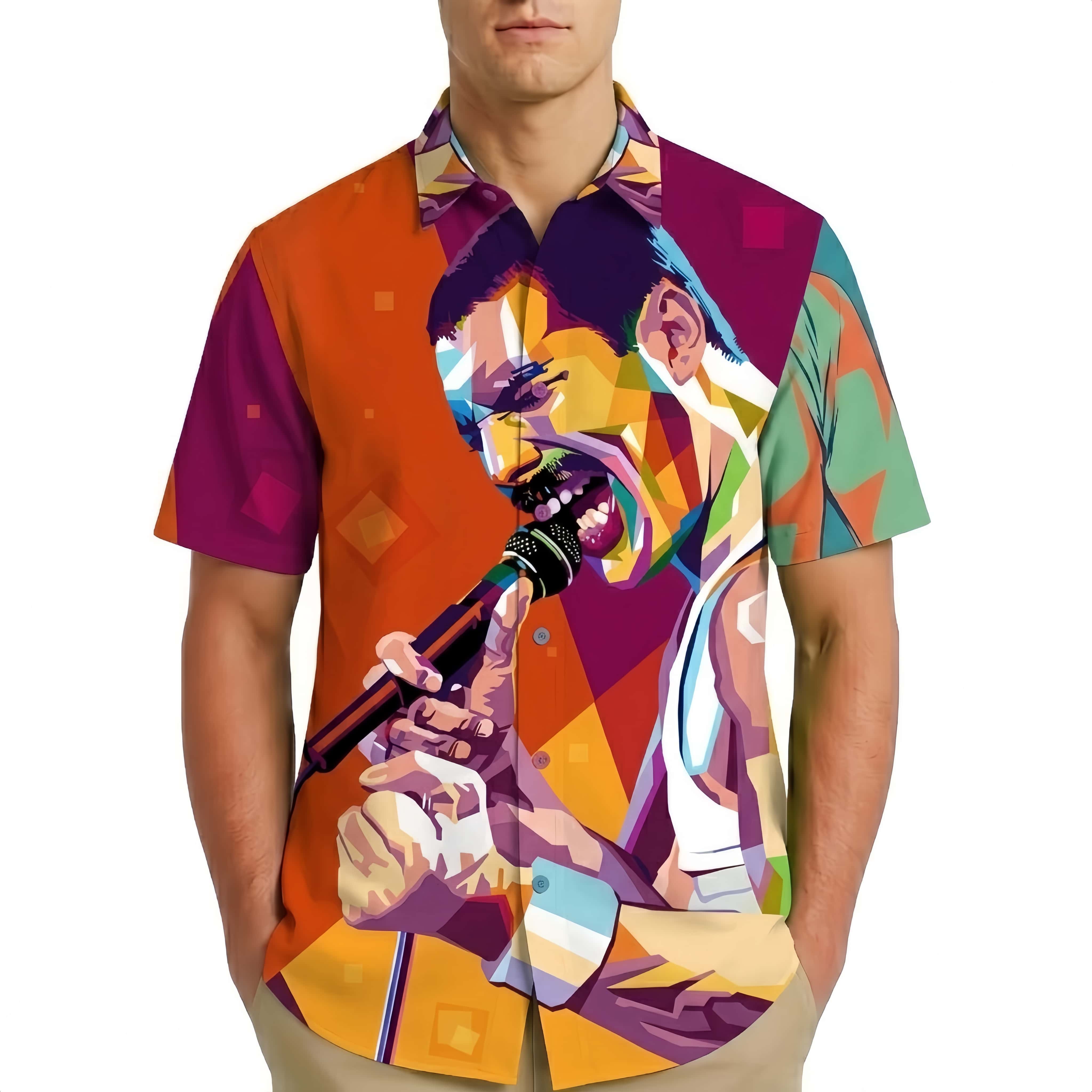 Men’s Graphic Button-Down Shirt – Vintage Rock Star Aesthetic