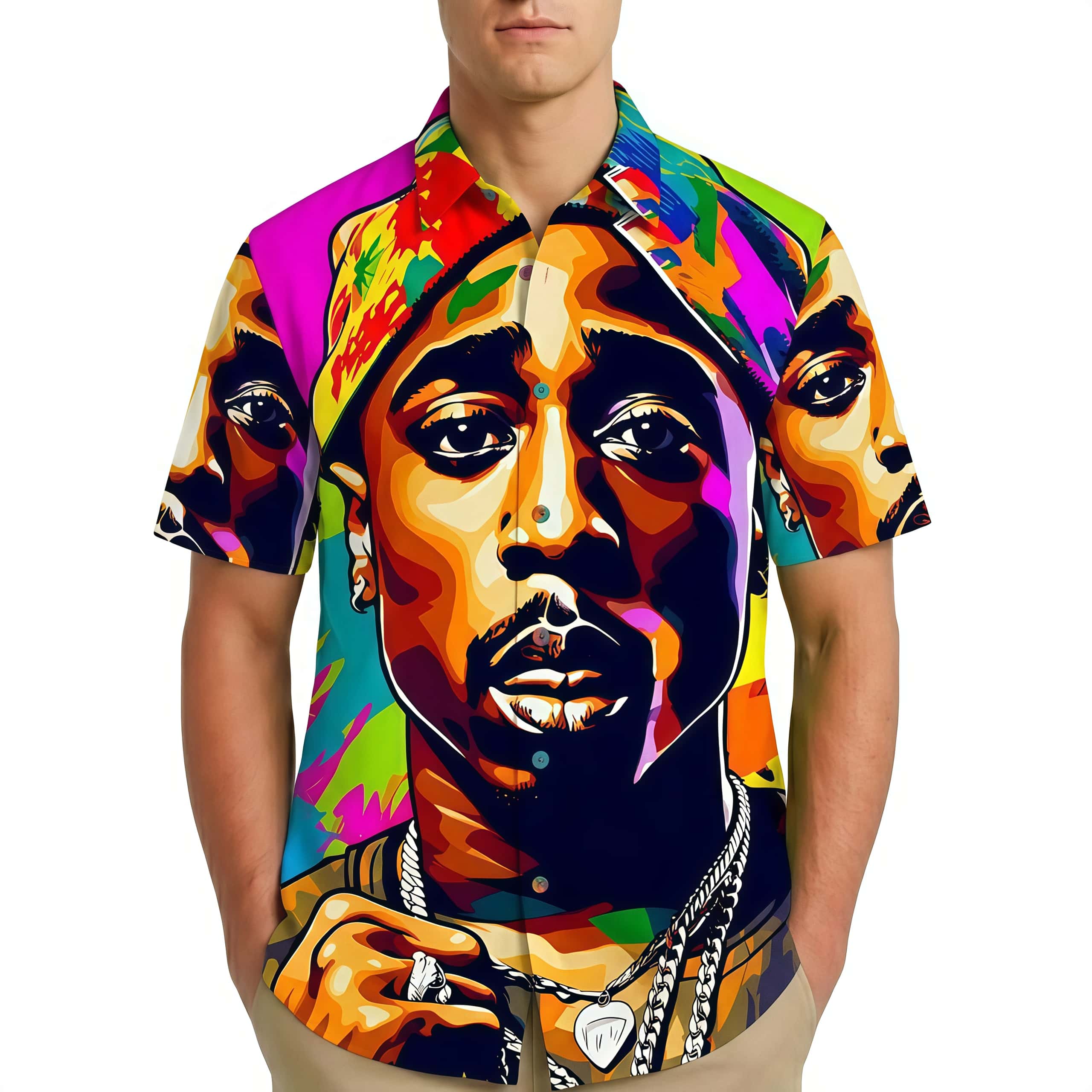 Men’s Graphic Button-Down Shirt – Urban Hip Hop Aesthetic