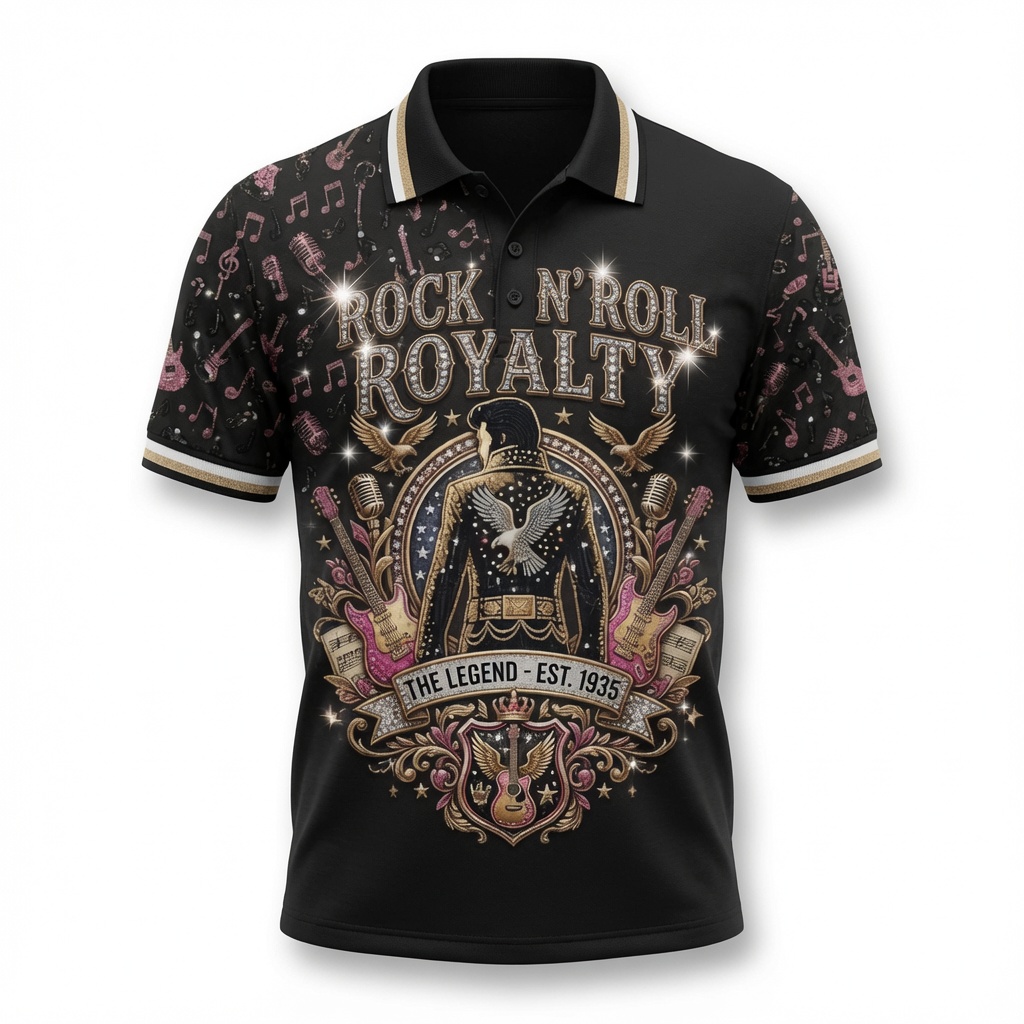 Men's Vintage "Rock 'N' Roll Royalty" Polo Shirt