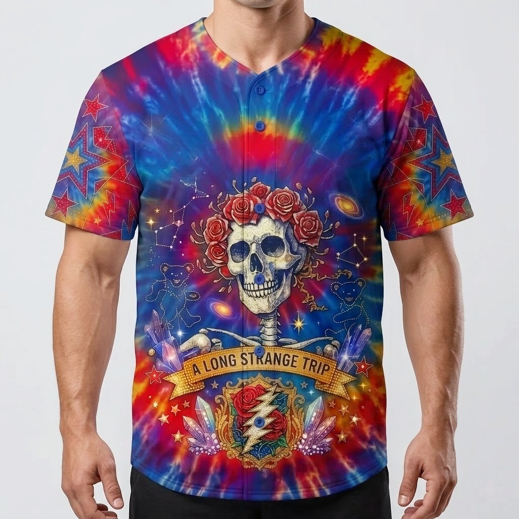 Psychedelic "A Long Strange Trip" Baseball Jersey