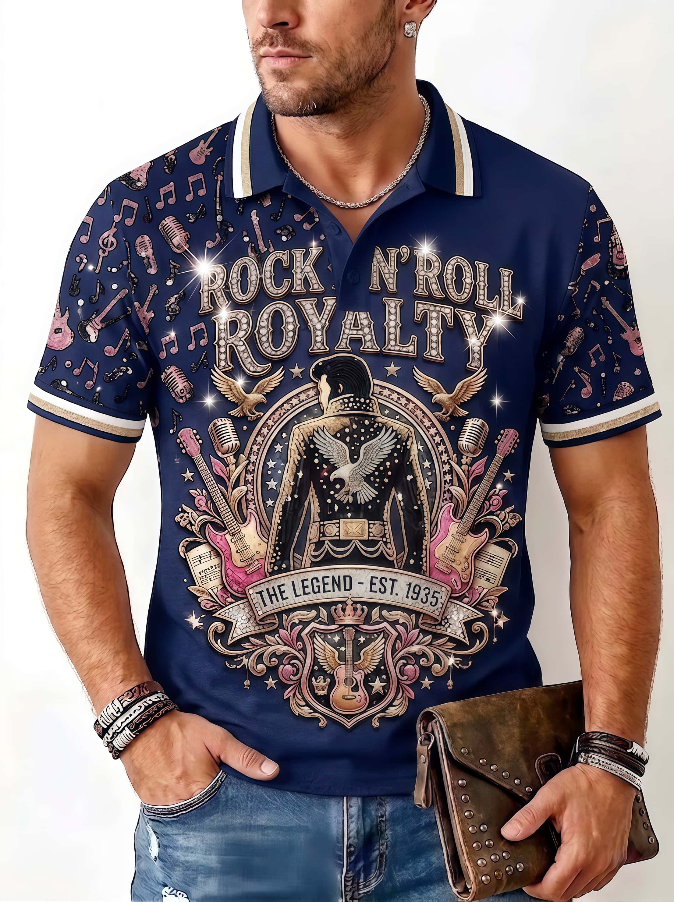 Men's Vintage "Rock 'N' Roll Royalty" Polo Shirt