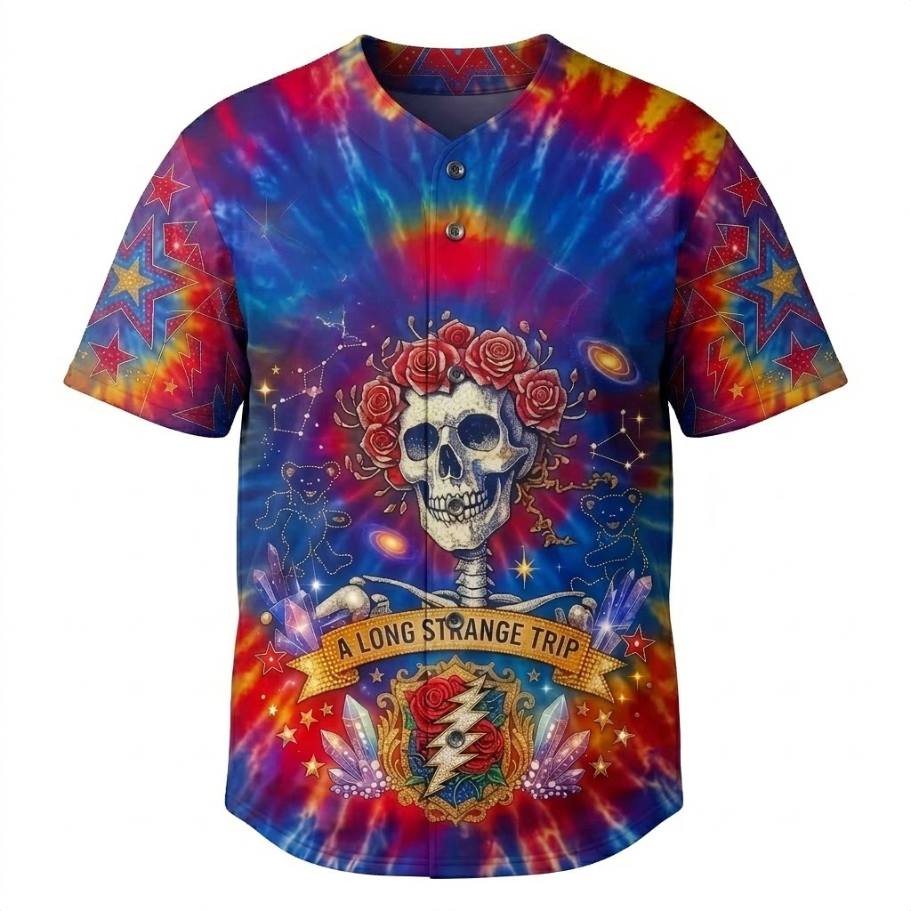 Psychedelic "A Long Strange Trip" Baseball Jersey