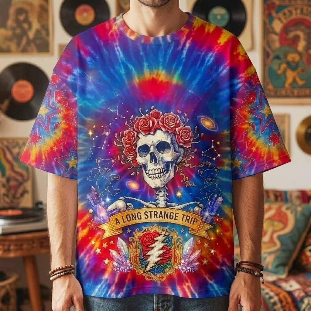 Psychedelic "A Long Strange Trip" Oversized T-Shirt