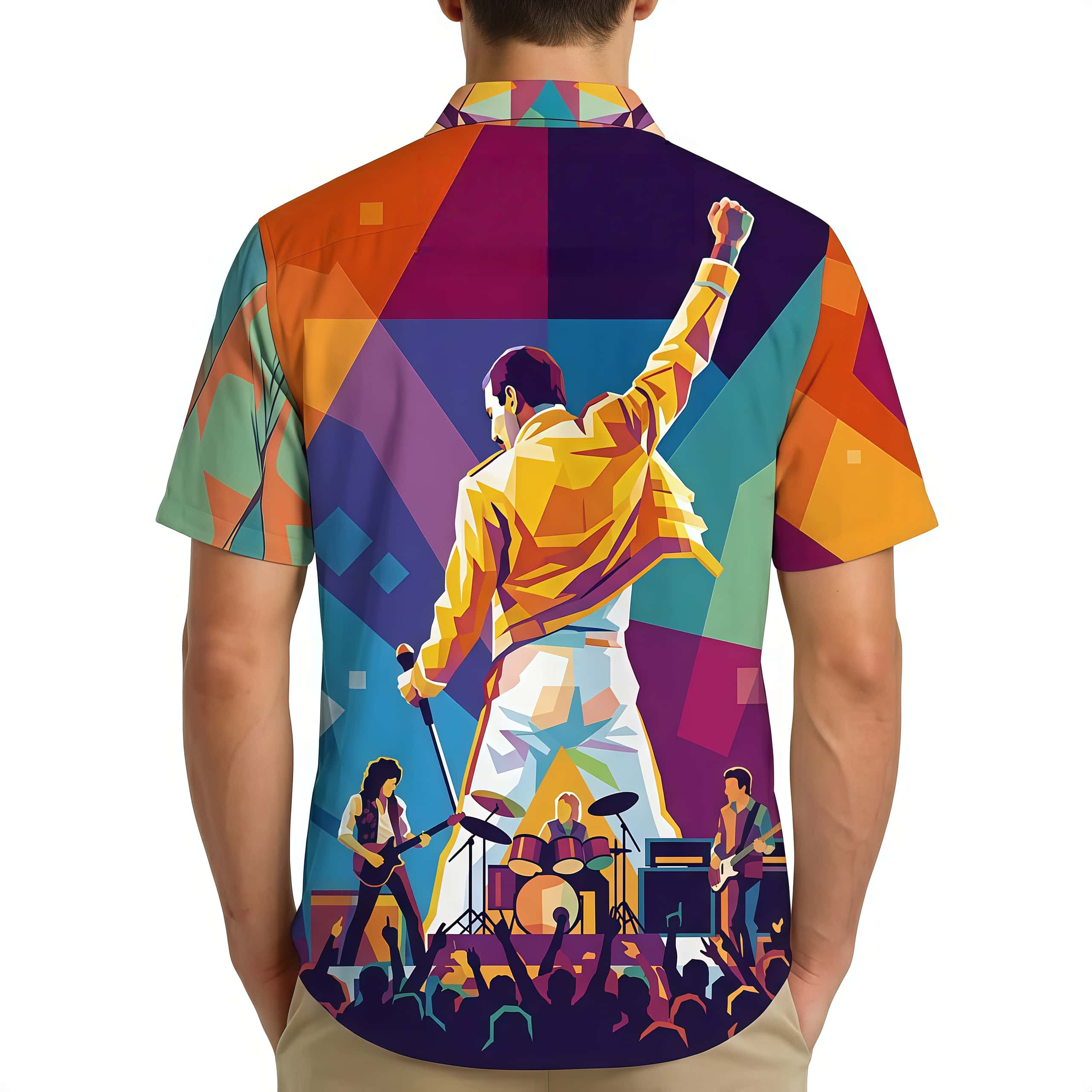 Men’s Graphic Button-Down Shirt – Vintage Rock Star Aesthetic