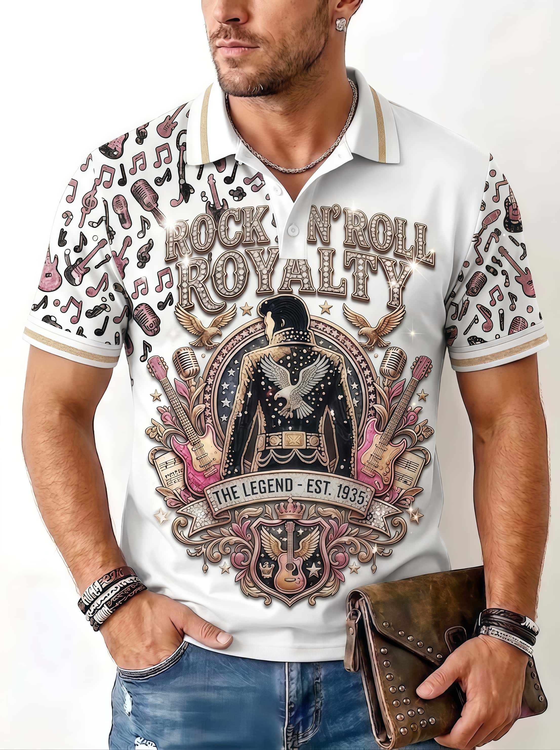 Men's Vintage "Rock 'N' Roll Royalty" Polo Shirt