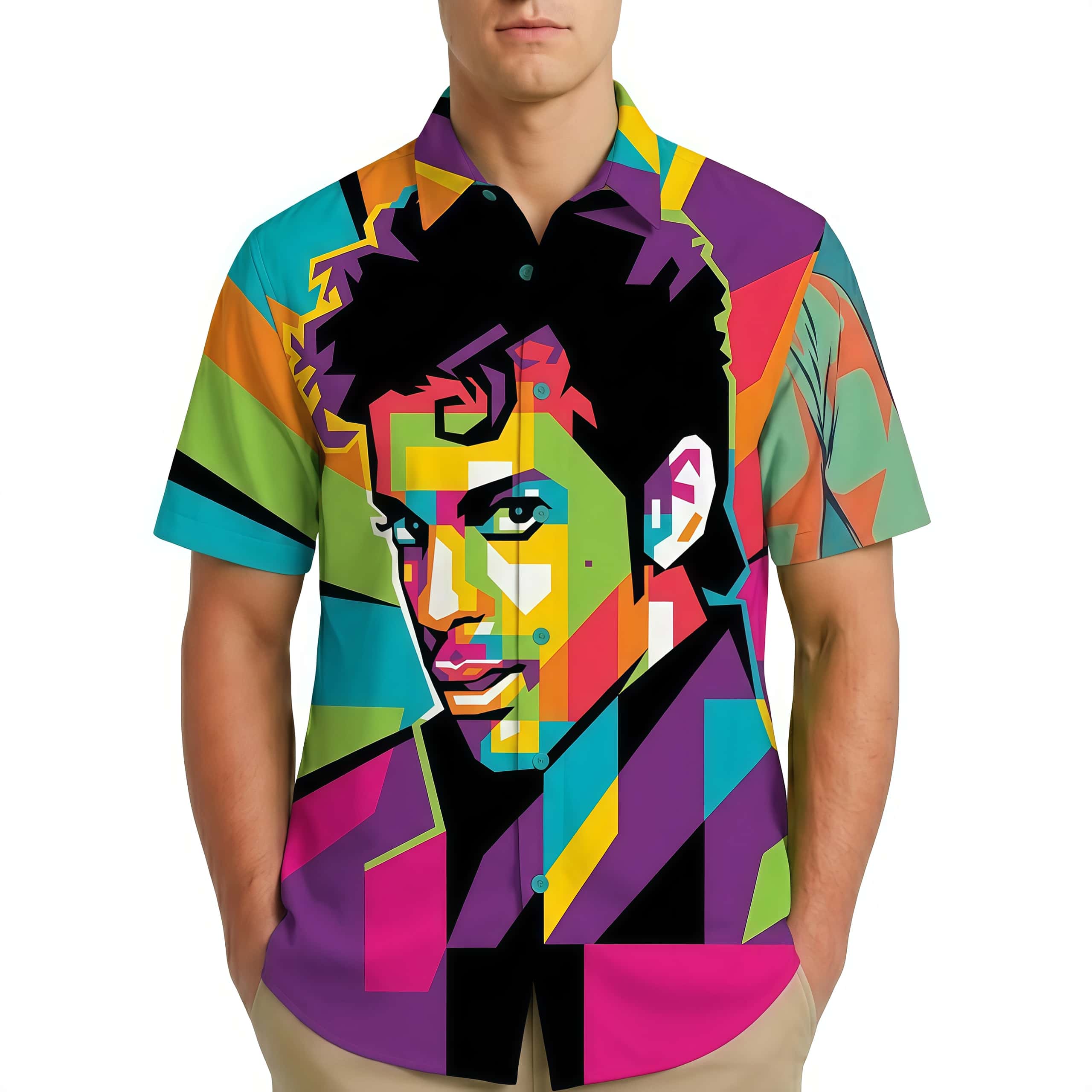 Men’s Graphic Button-Down Shirt – Retro Rock & Roll Legend Aesthetic