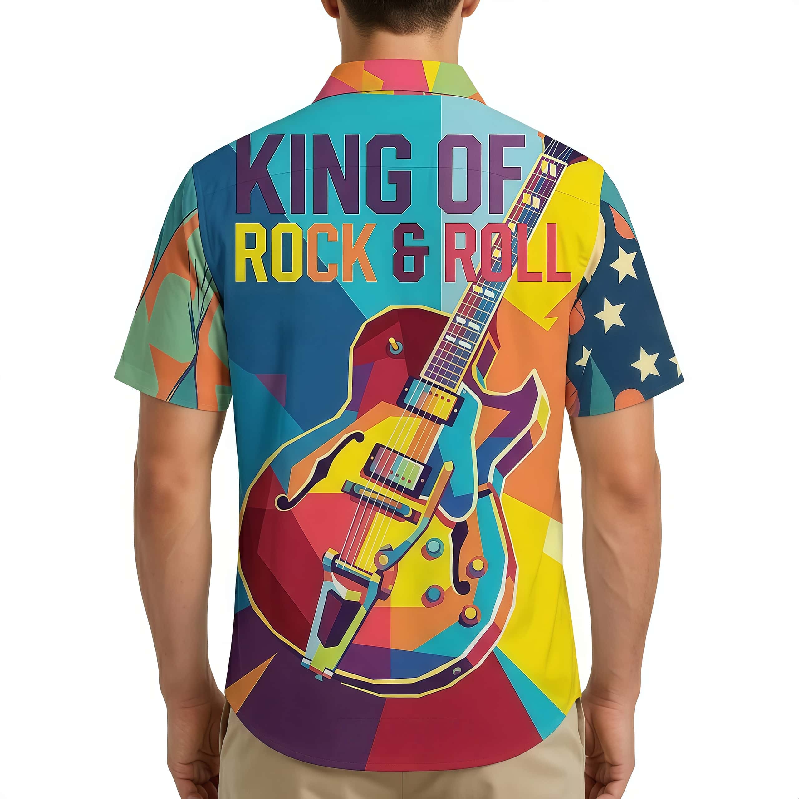 Men’s Graphic Button-Down Shirt – Retro Rock & Roll Legend Aesthetic