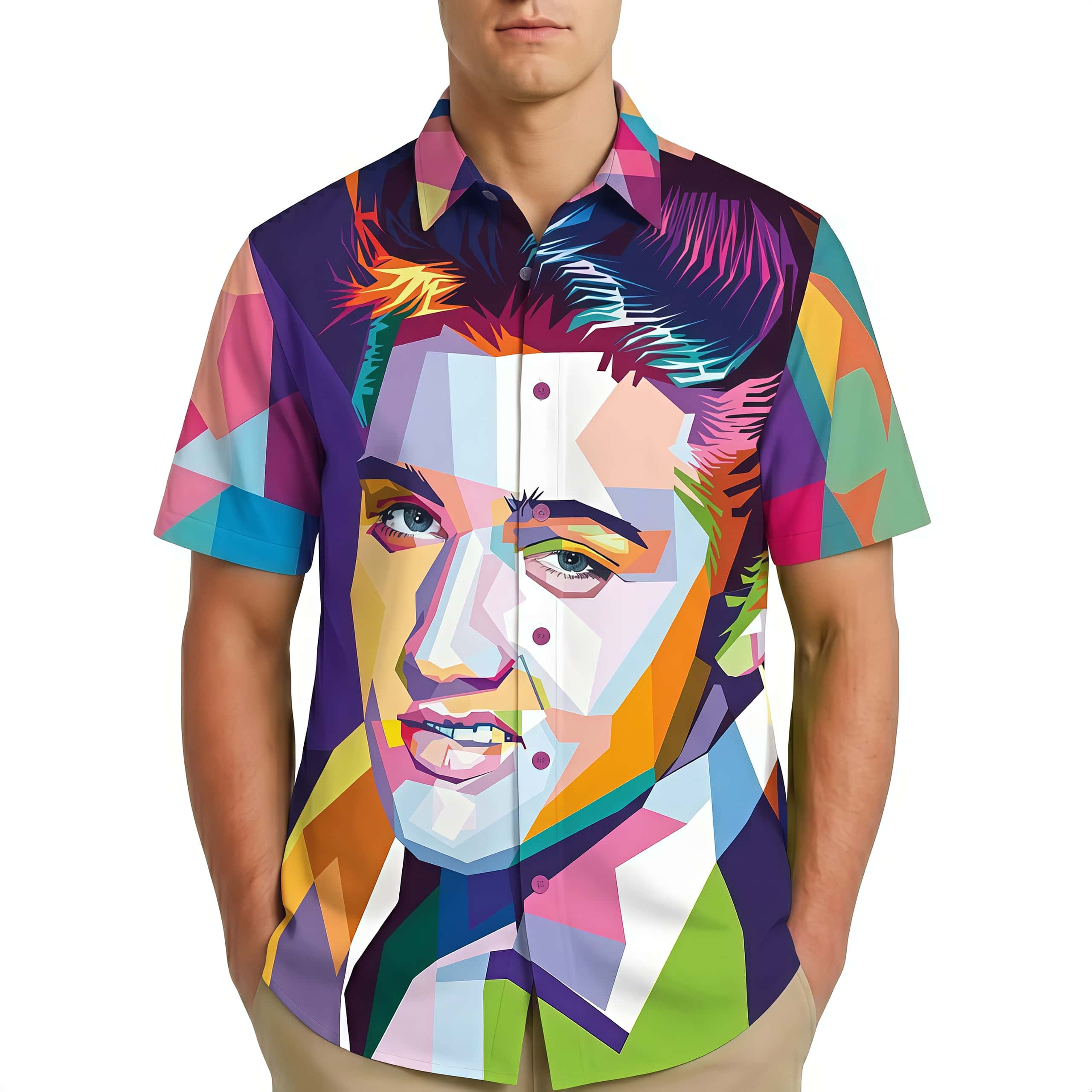 Men’s Graphic Button-Down Shirt – Retro Rock & Roll Legend Aesthetic