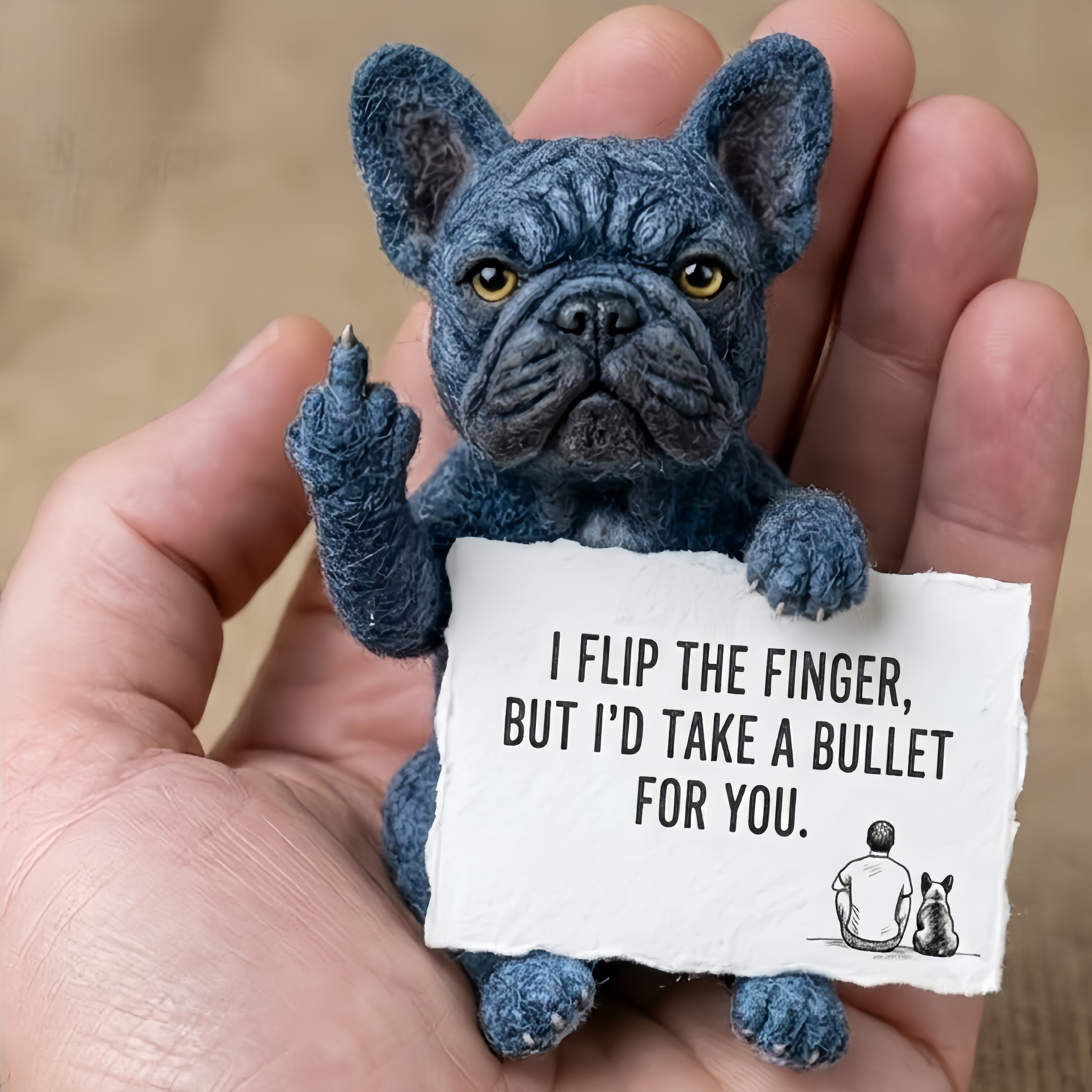 🖕🐾 Sassy "Middle Finger" Needle-Felted Frenchie