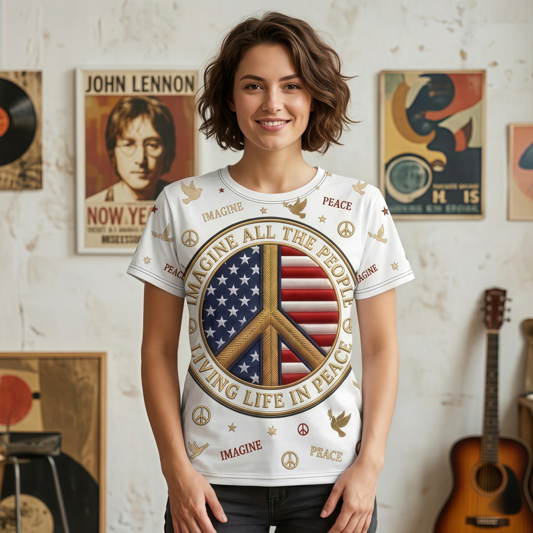Imagine Peace American Flag Graphic T-Shirt