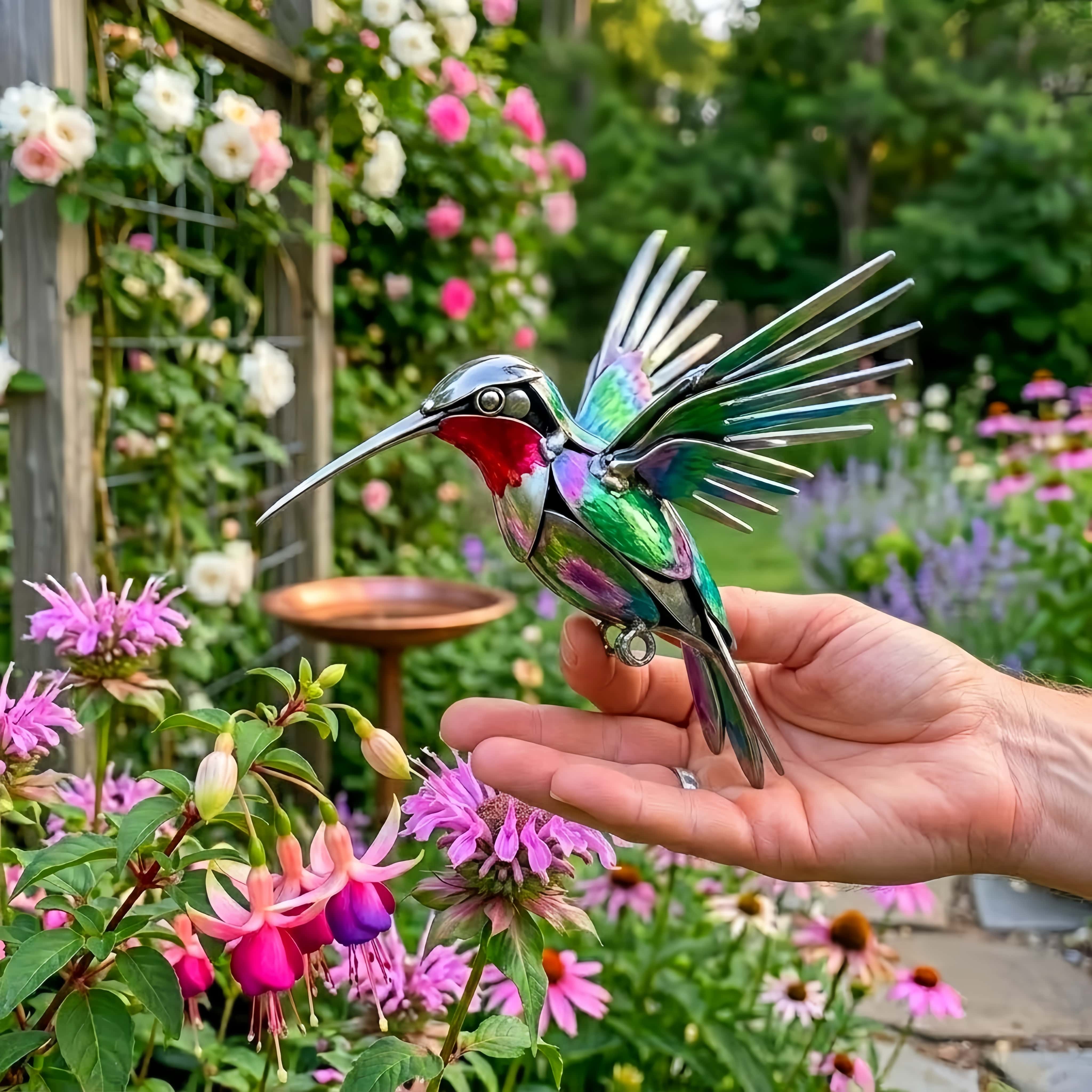 ✨ Handcrafted Stainless Steel Fork Hummingbird Hanging Sculpture