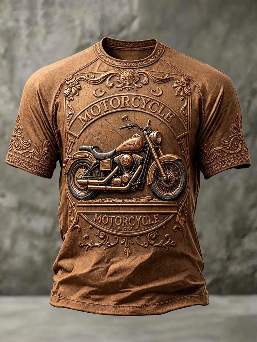 3D Retro motorcycle-themed short-sleeved shirt