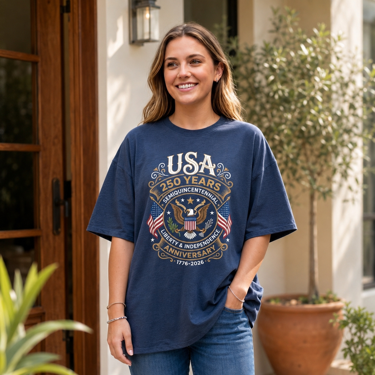 USA 250 Years Semiquincentennial Oversized T-Shirt: Patriotic 1776-2026 Anniversary Graphic Tee