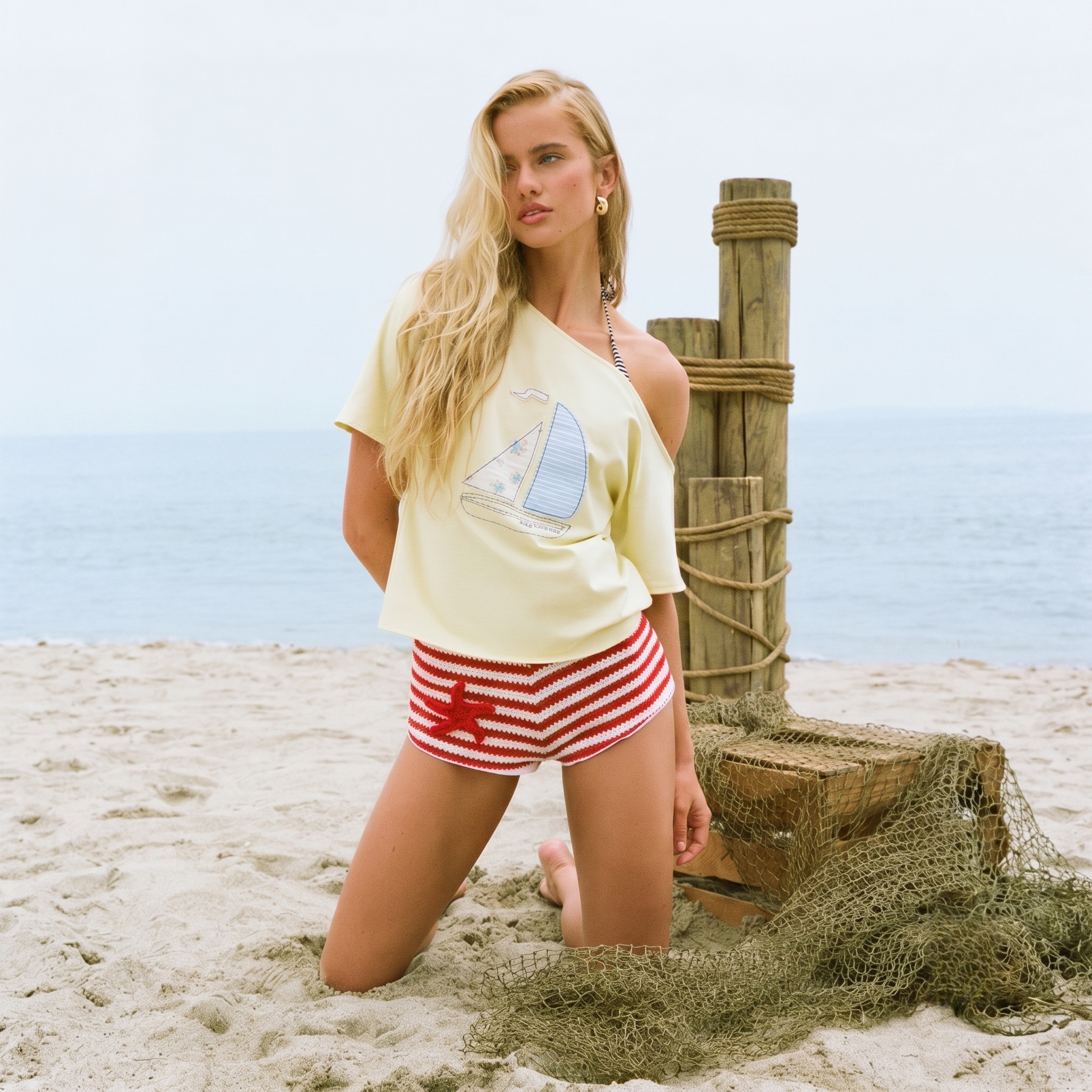 ⛵ Smooth Sailing: New England Vintage Boat Off-Shoulder Tee