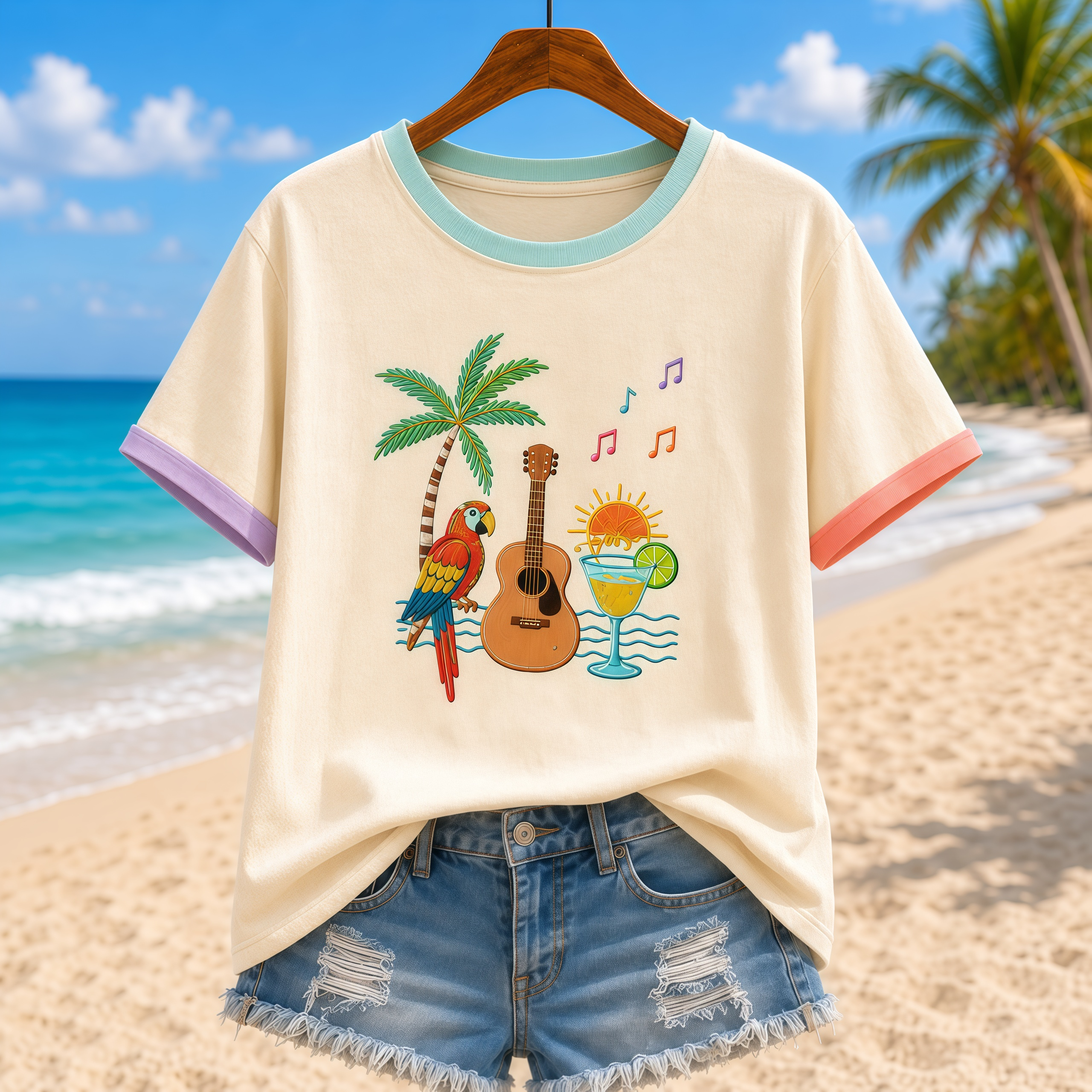 Island resort style women's short-sleeved top
