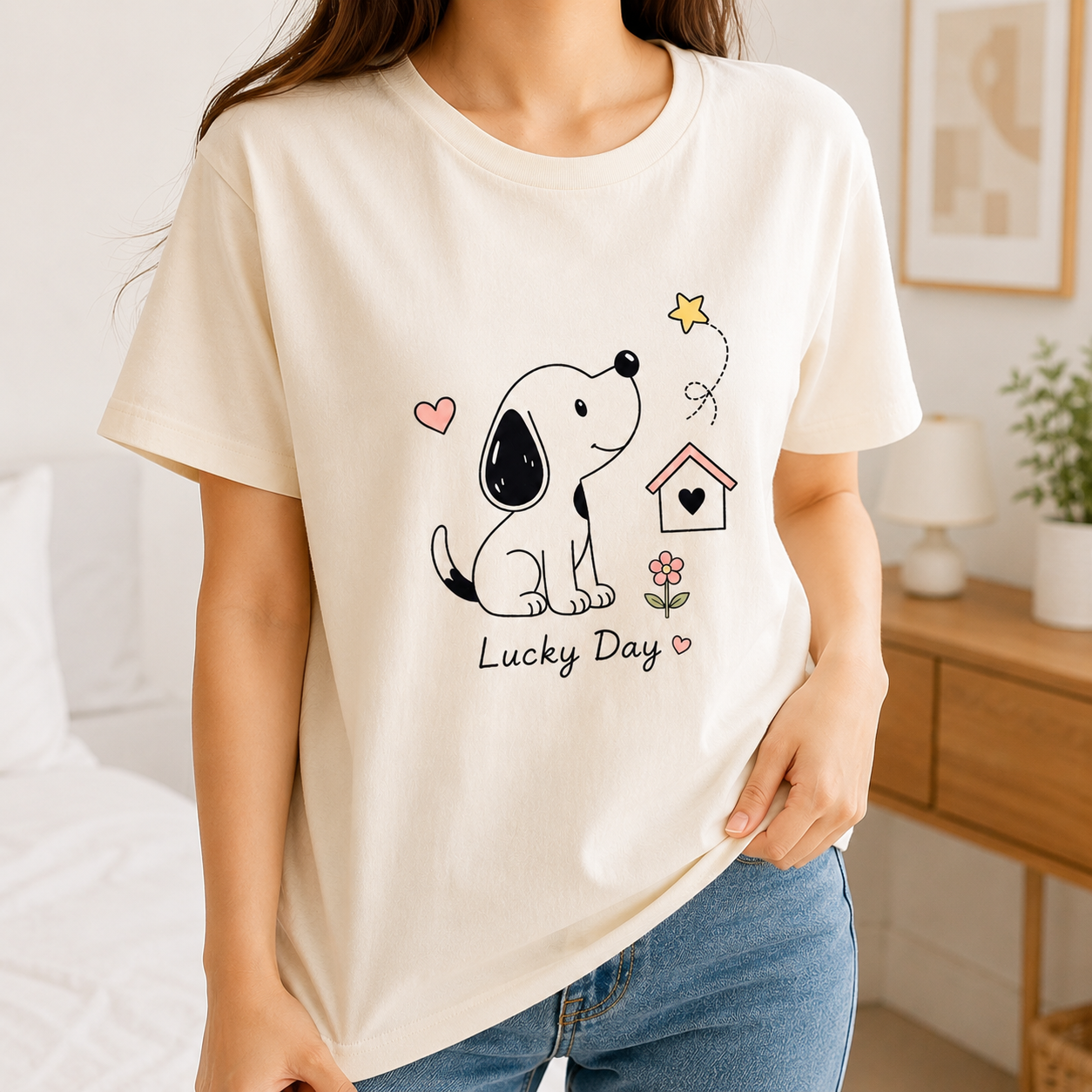 Lucky Day Puppy Illustration Women's Short-Sleeve T-Shirt