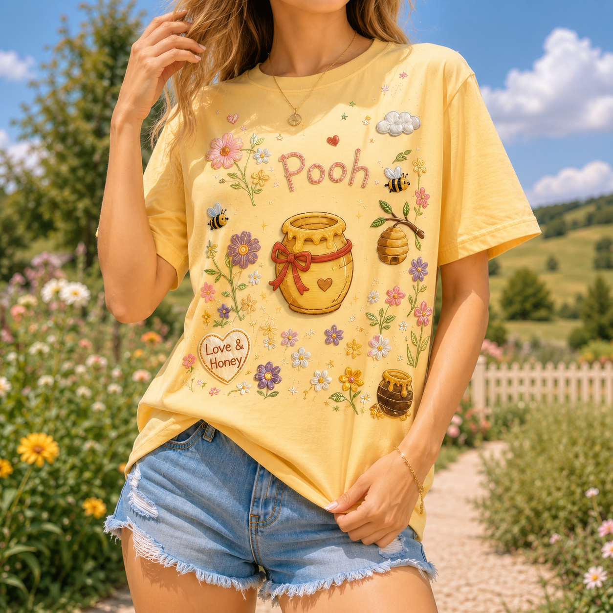 Pooh Love & Honey Garden Honey Style Women's Short-Sleeve Top