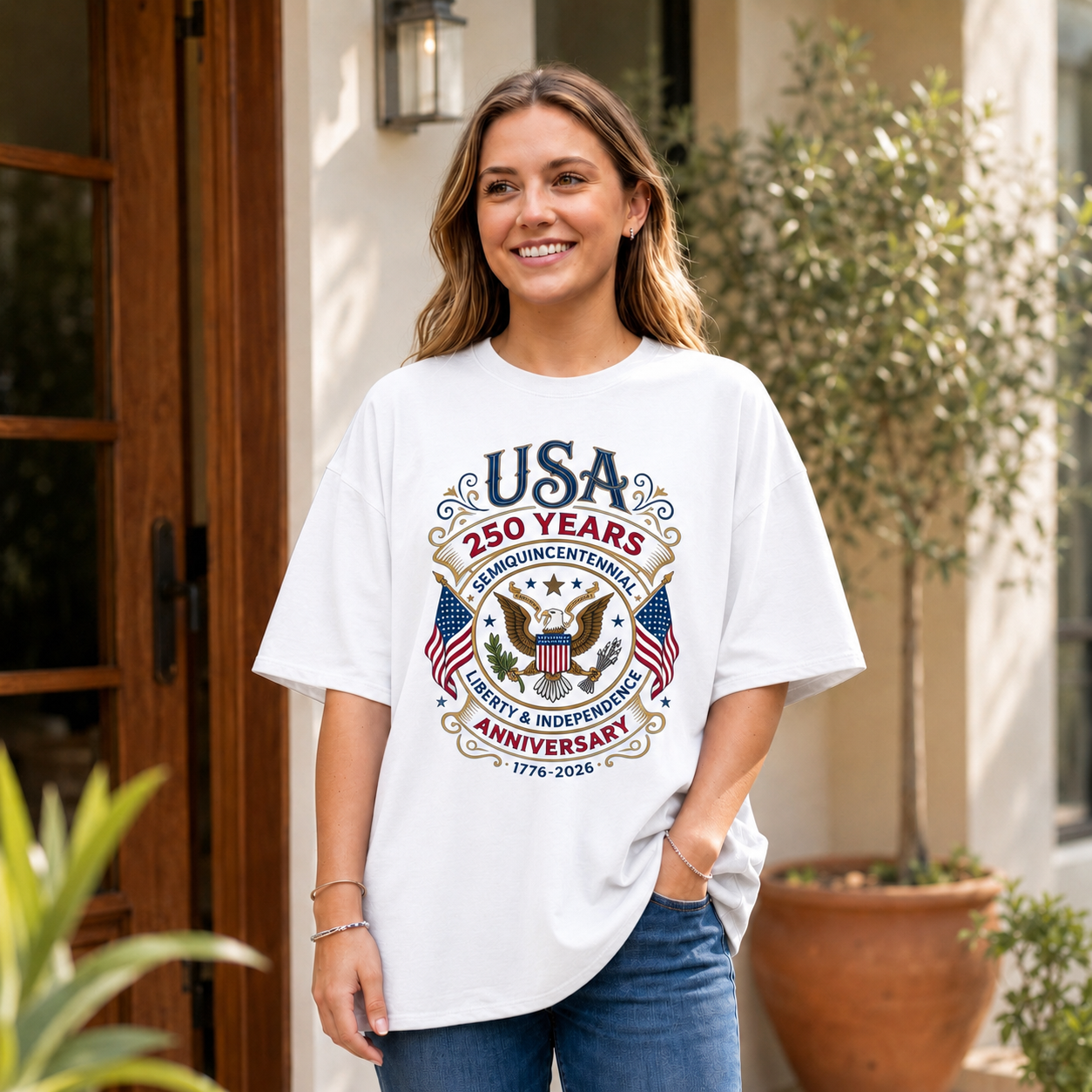 USA 250 Years Semiquincentennial Oversized T-Shirt: Patriotic 1776-2026 Anniversary Graphic Tee