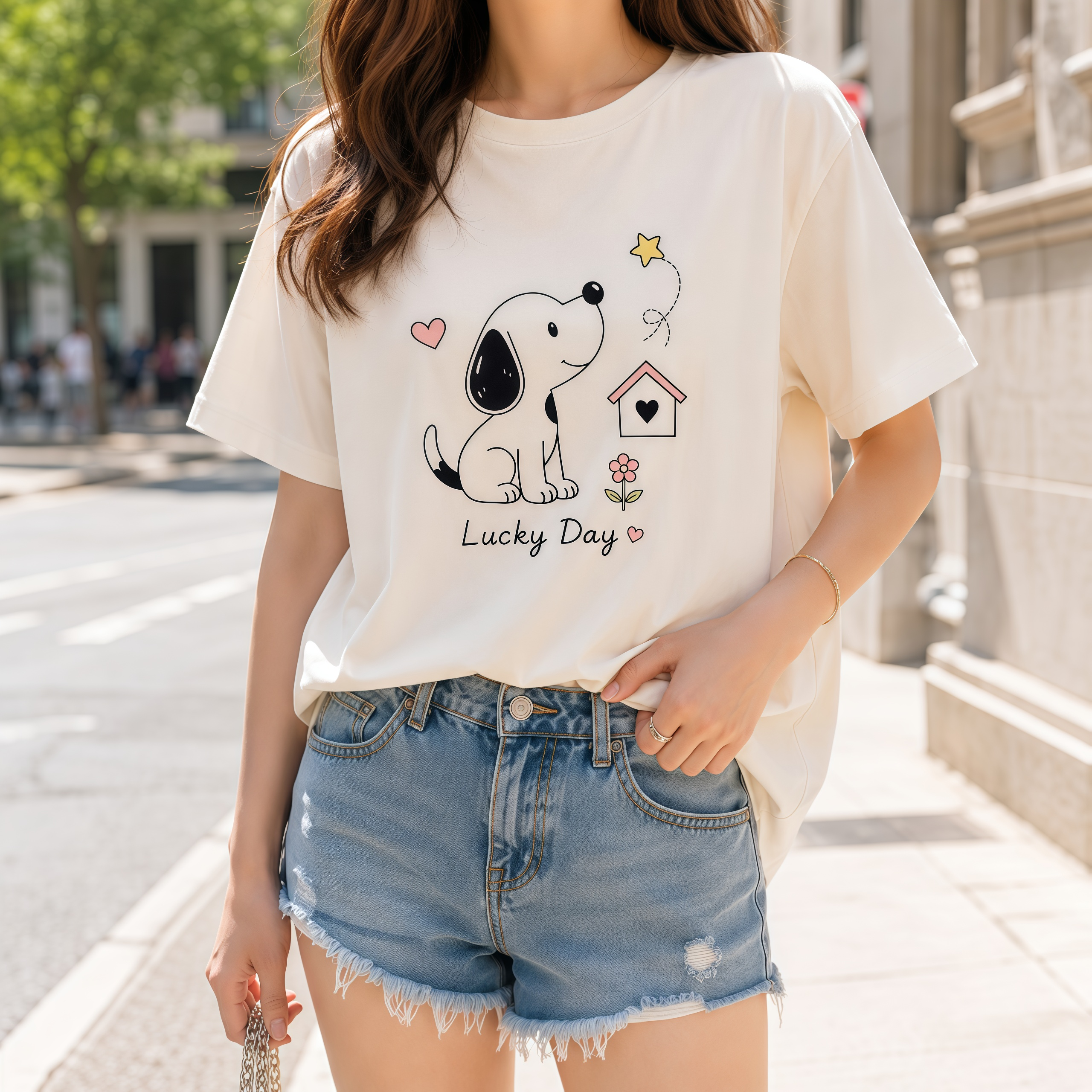 Lucky Day Puppy Illustration Women's Short-Sleeve T-Shirt