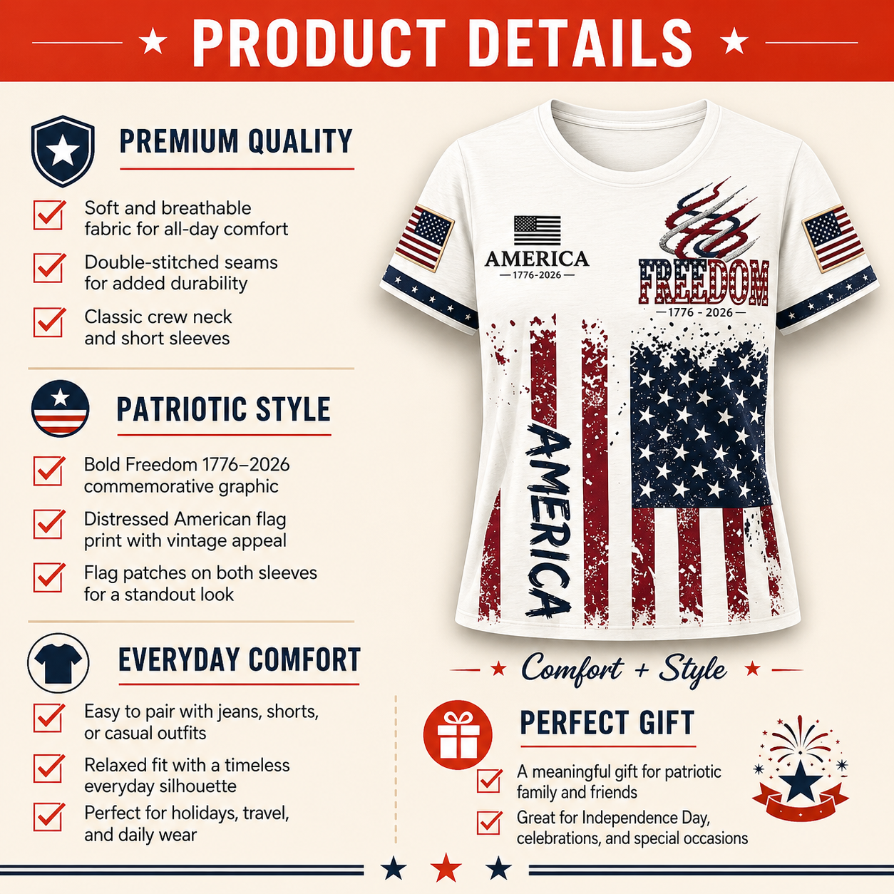 America Freedom 1776-2026 Women's Short-Sleeve T-Shirt