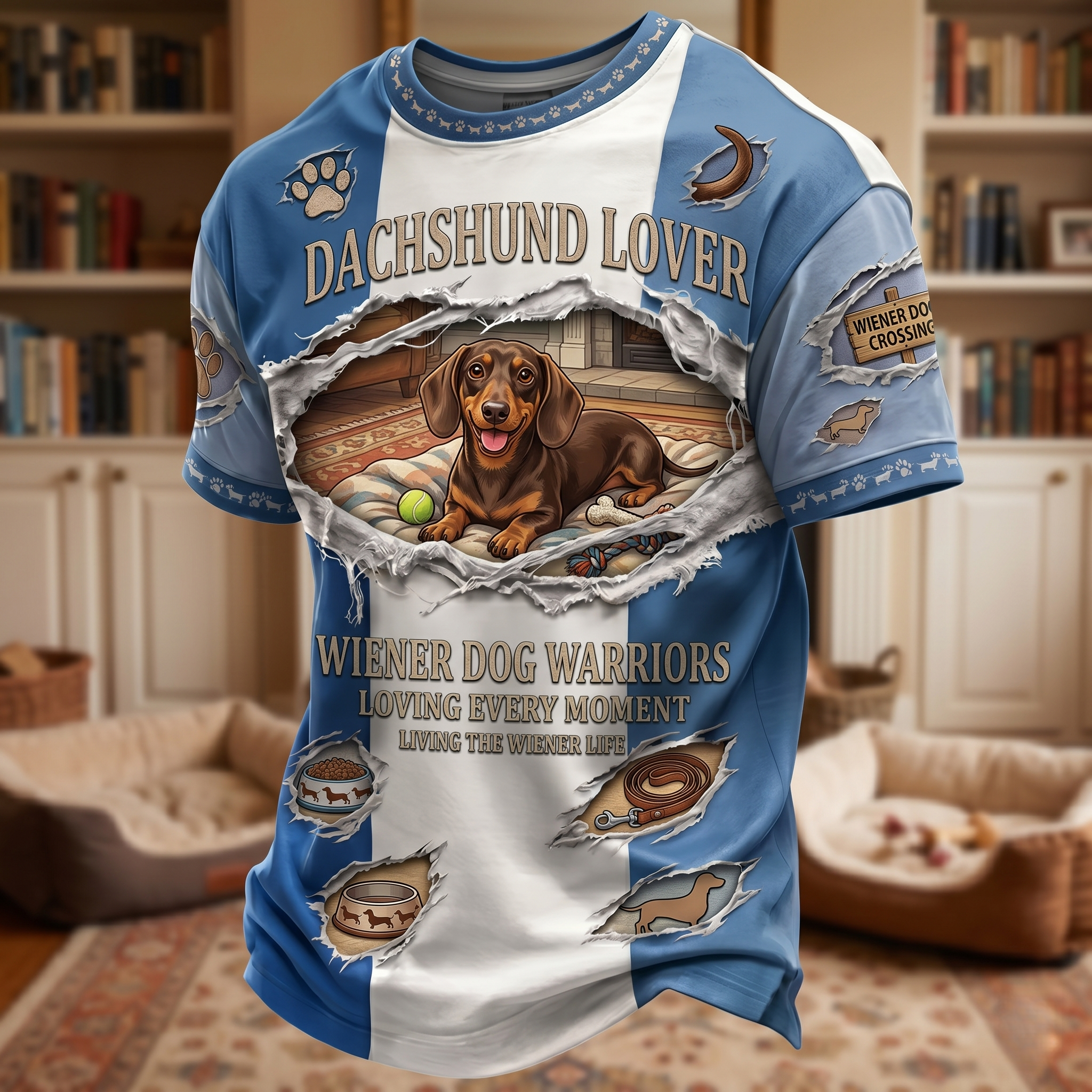3D Dachshund-themed short-sleeved shirt