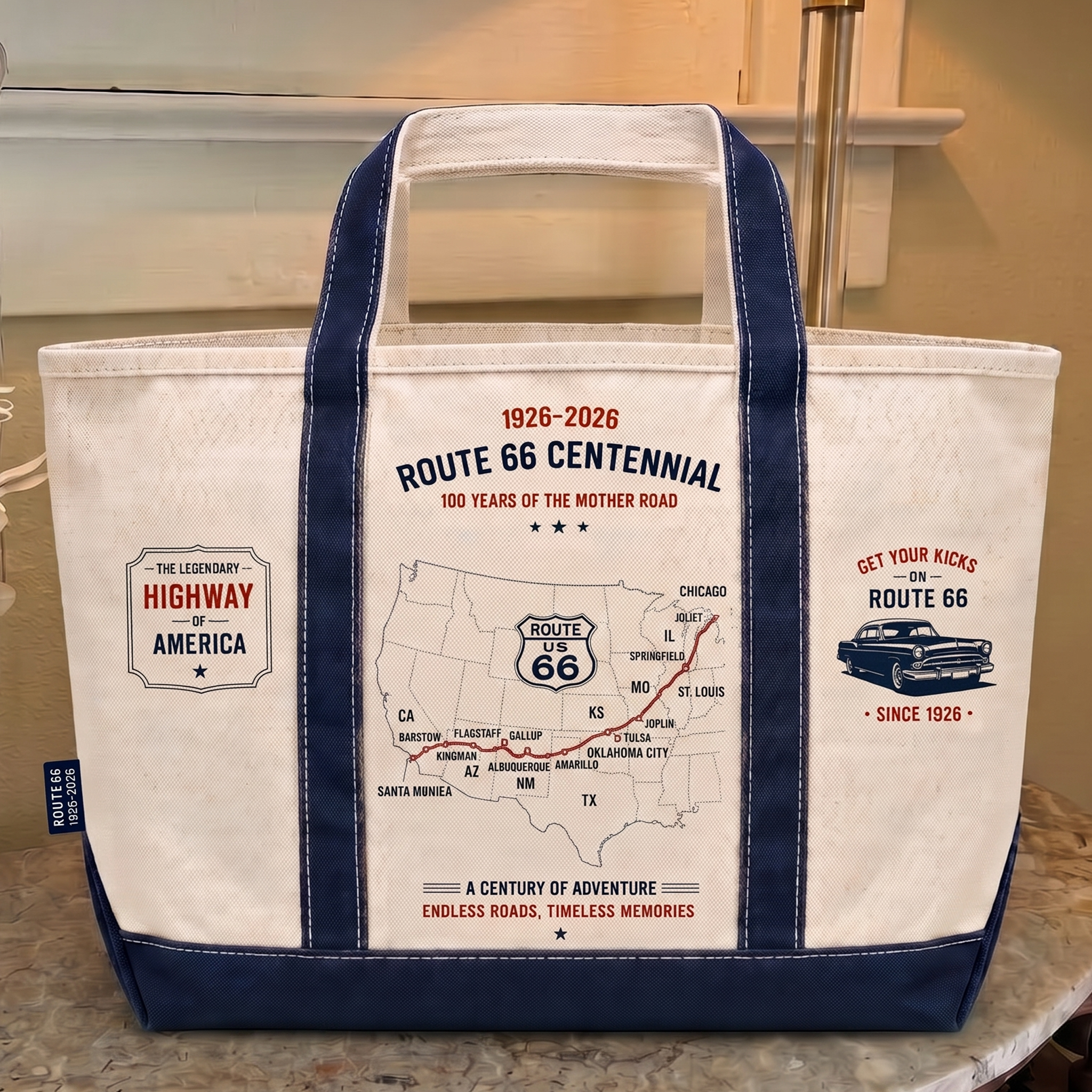 Route 66 100th Anniversary Edition (1926-2026) Canvas Tote Bag