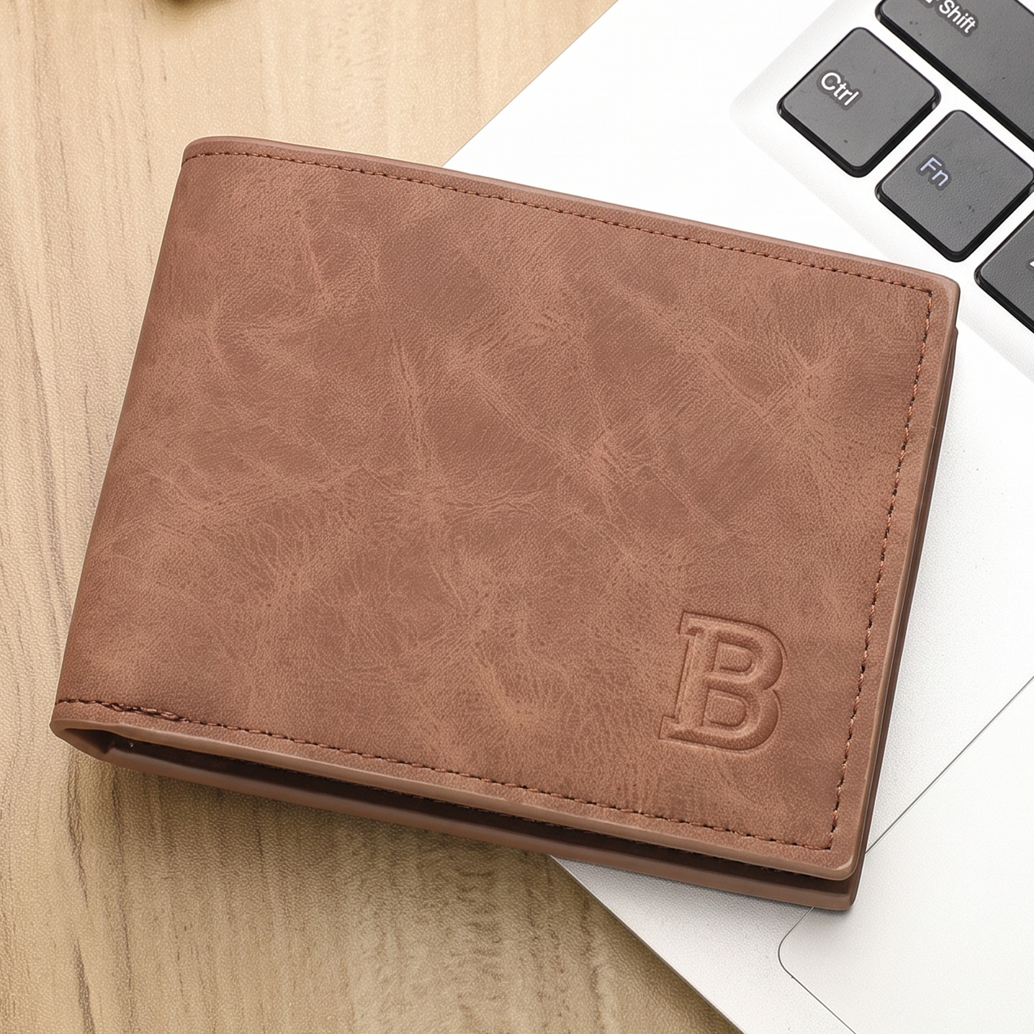 Classic vintage-style distressed brown bifold wallet