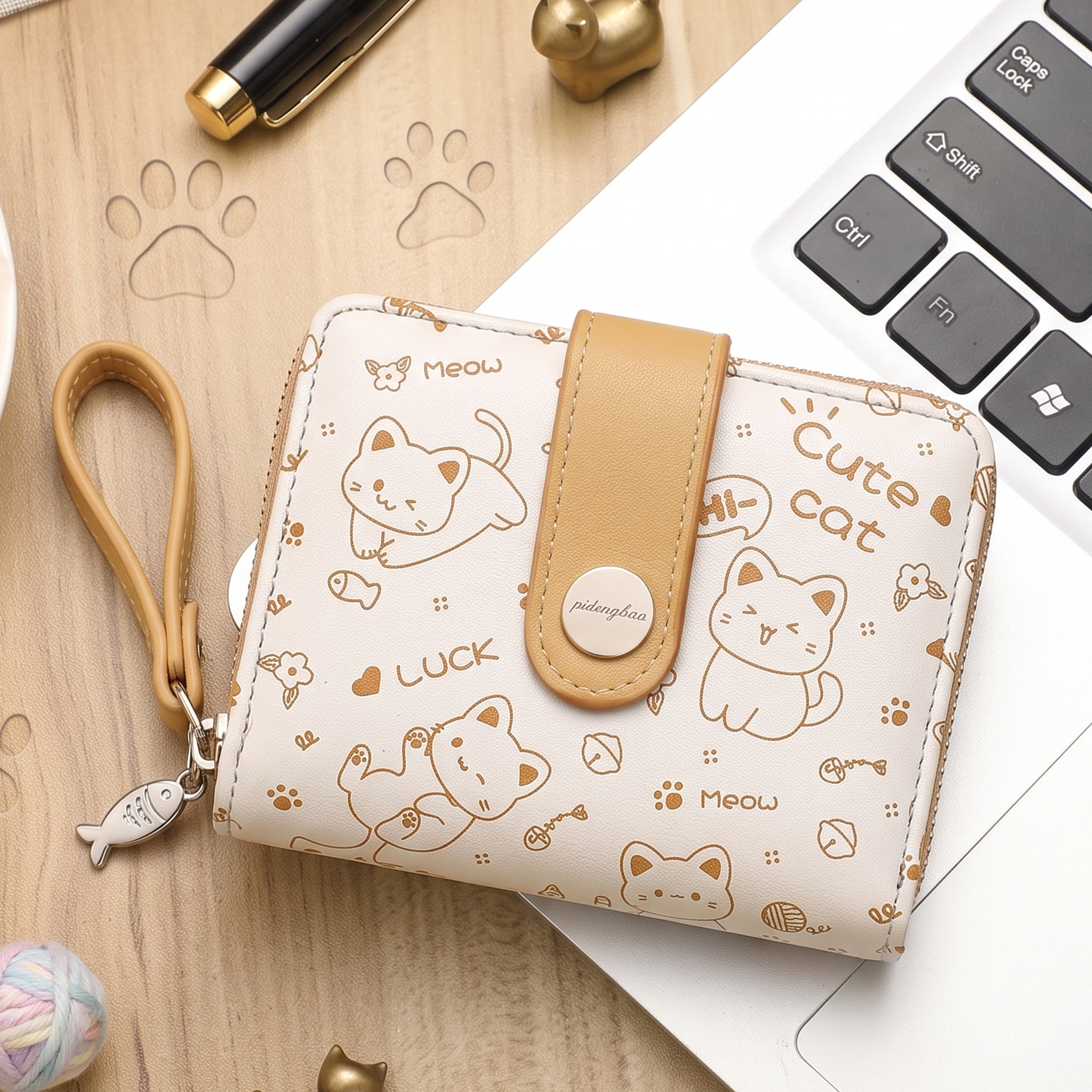 "Cute Cat" Theme Color-Block Short Wallet