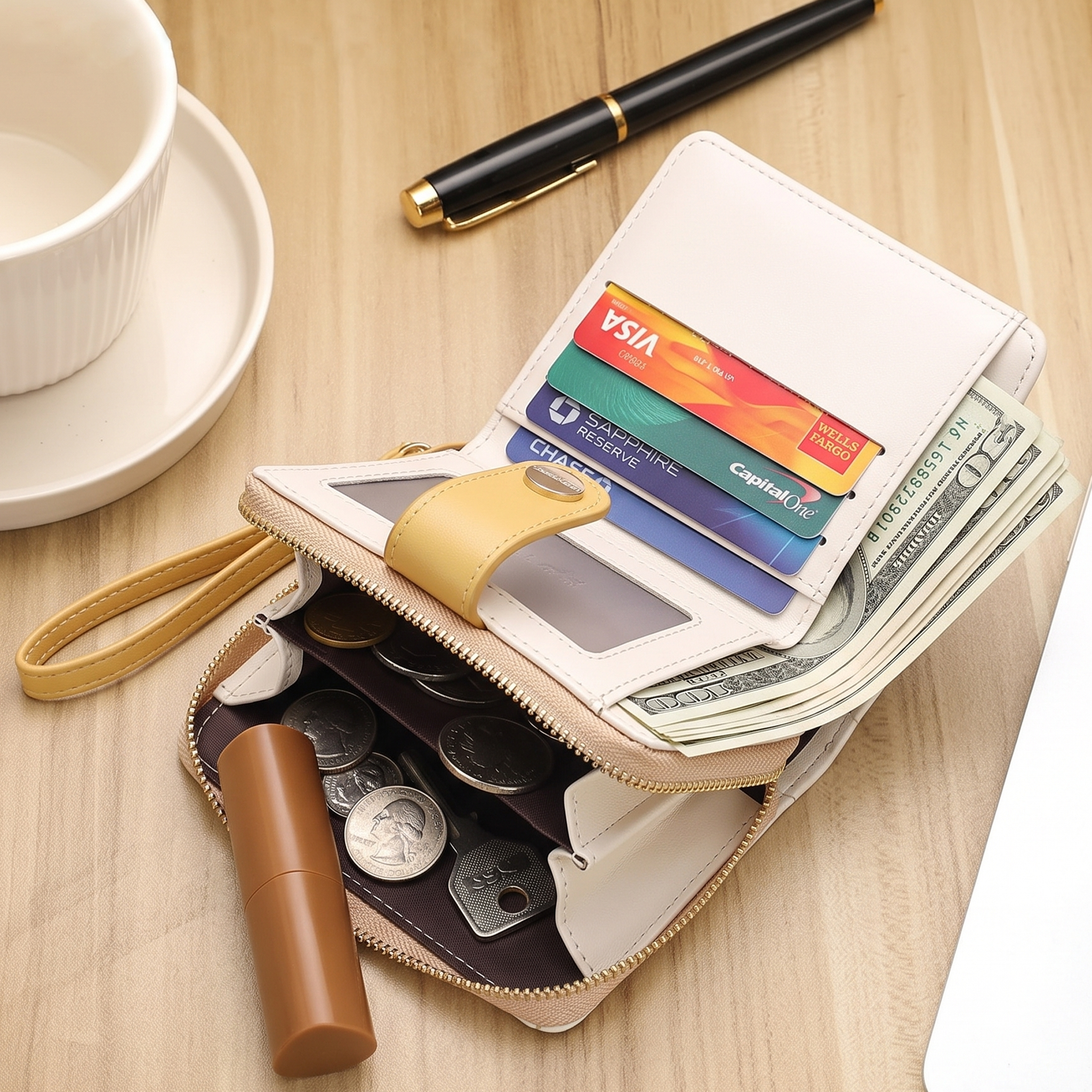 "Cute Cat" Theme Color-Block Short Wallet