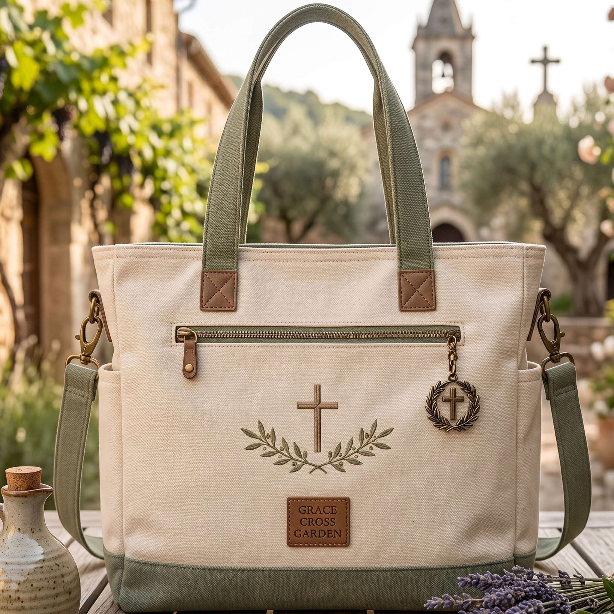 Faith & Peace Vintage Multi-Pocket Heavy-Duty Canvas Tote Bag