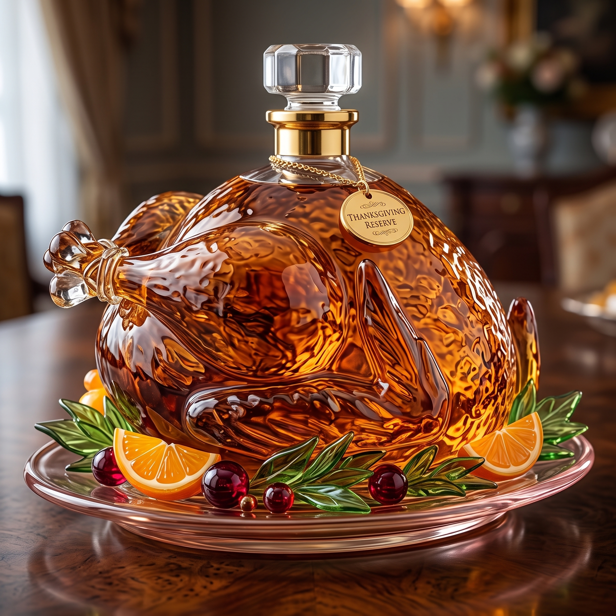 "Thanksgiving Reserve" Turkey-Shaped Glass Decanter