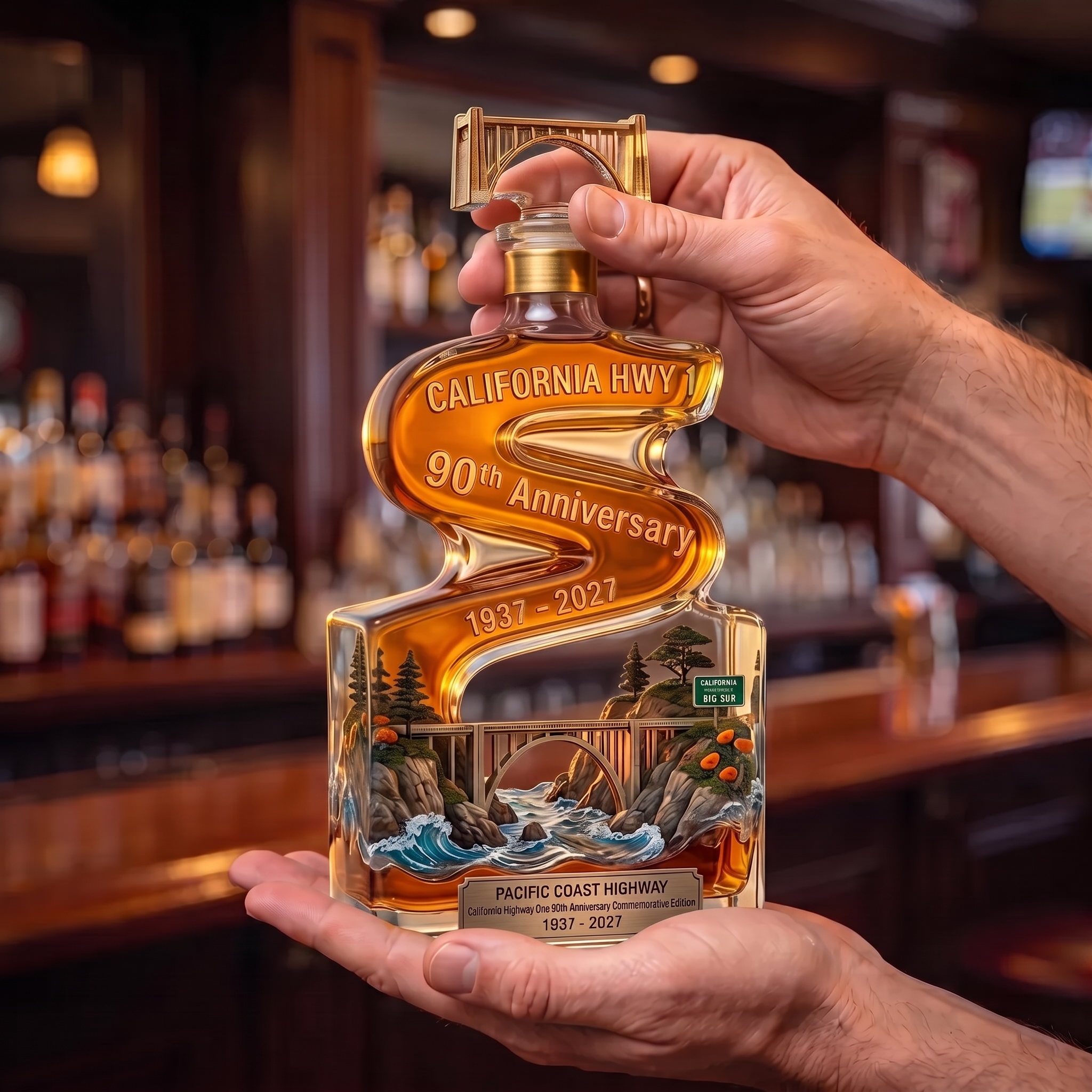 California Highway 1 (Pacific Coast Highway) 90th Anniversary Glass Decanter