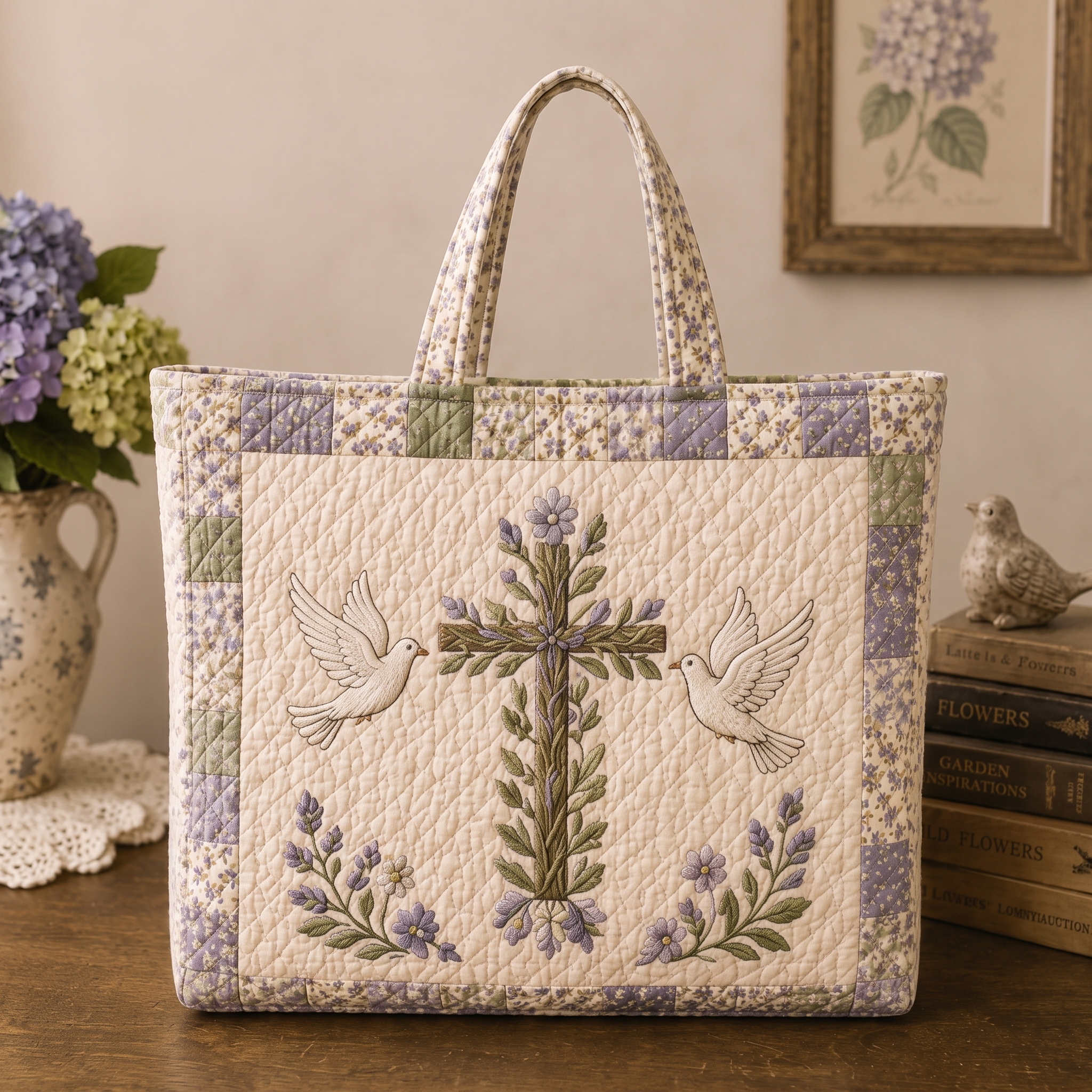 "Peace and Faith" Quilted Tote Bag