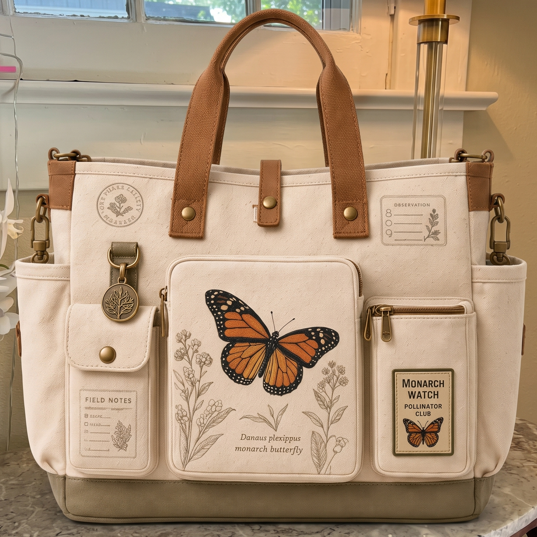 "Monarch Butterfly Observer" Vintage Multi-functional Canvas Tote Bag