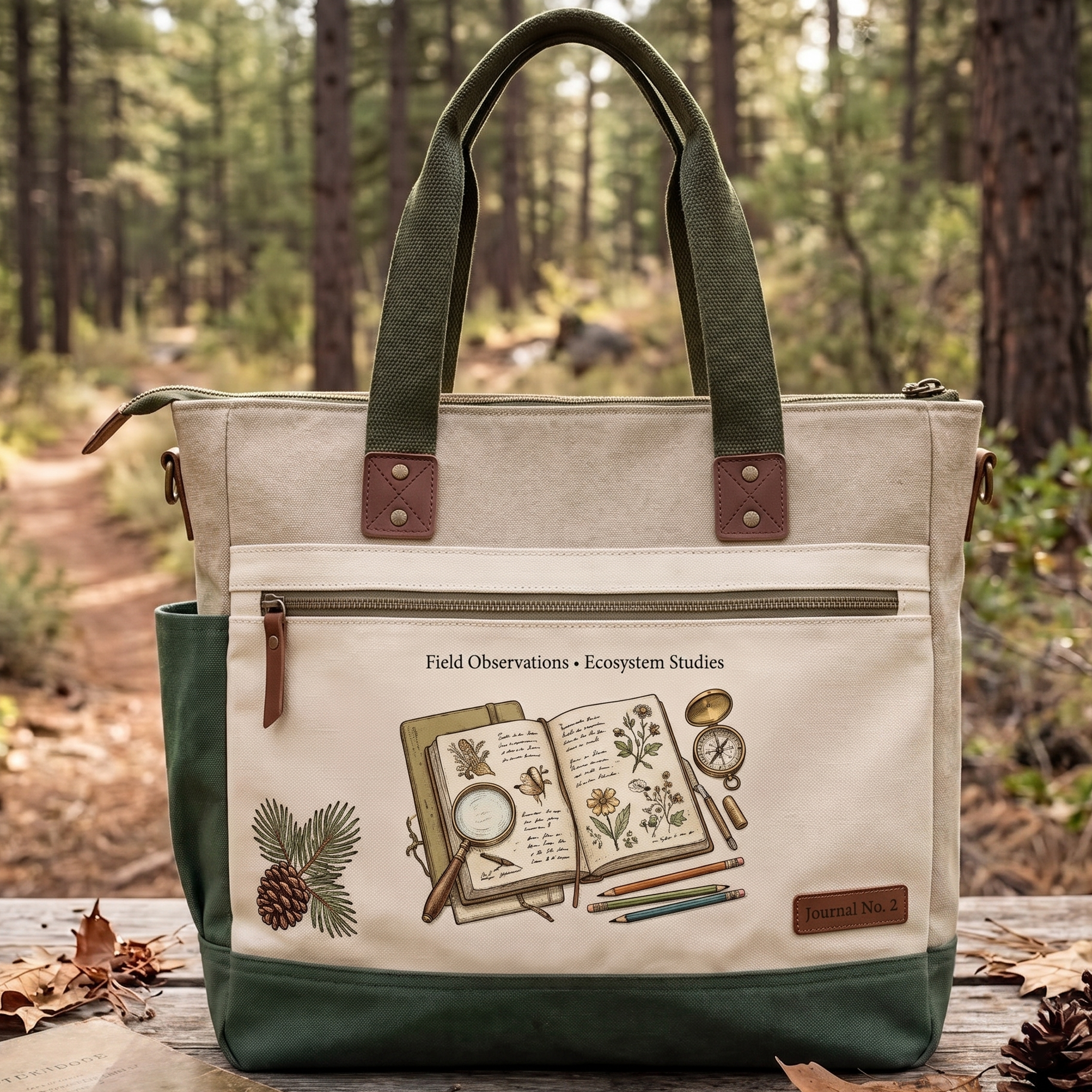 "White-Tailed Deer" Vintage Nature-Themed Multi-Pocket Canvas Tote Bag
