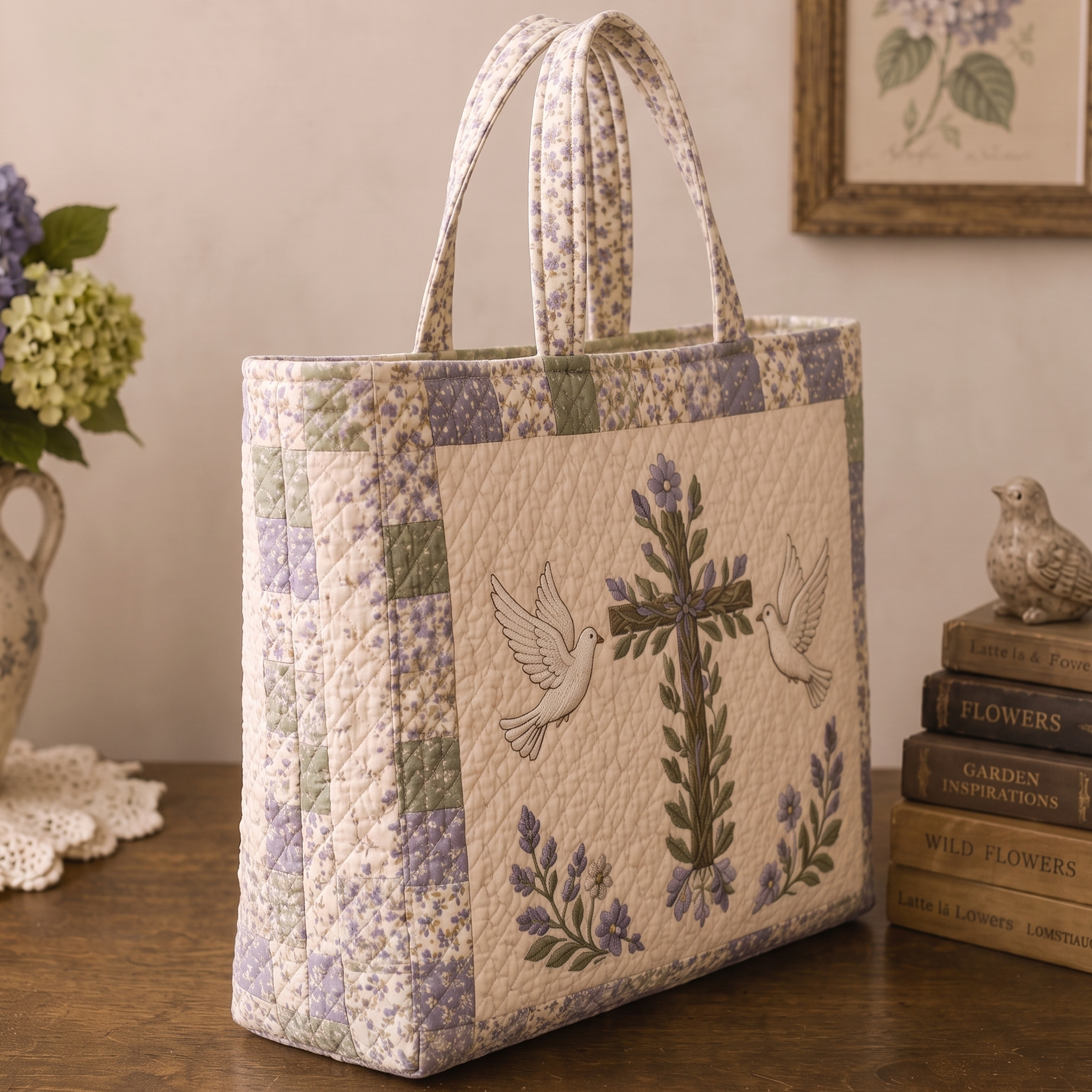 "Peace and Faith" Quilted Tote Bag