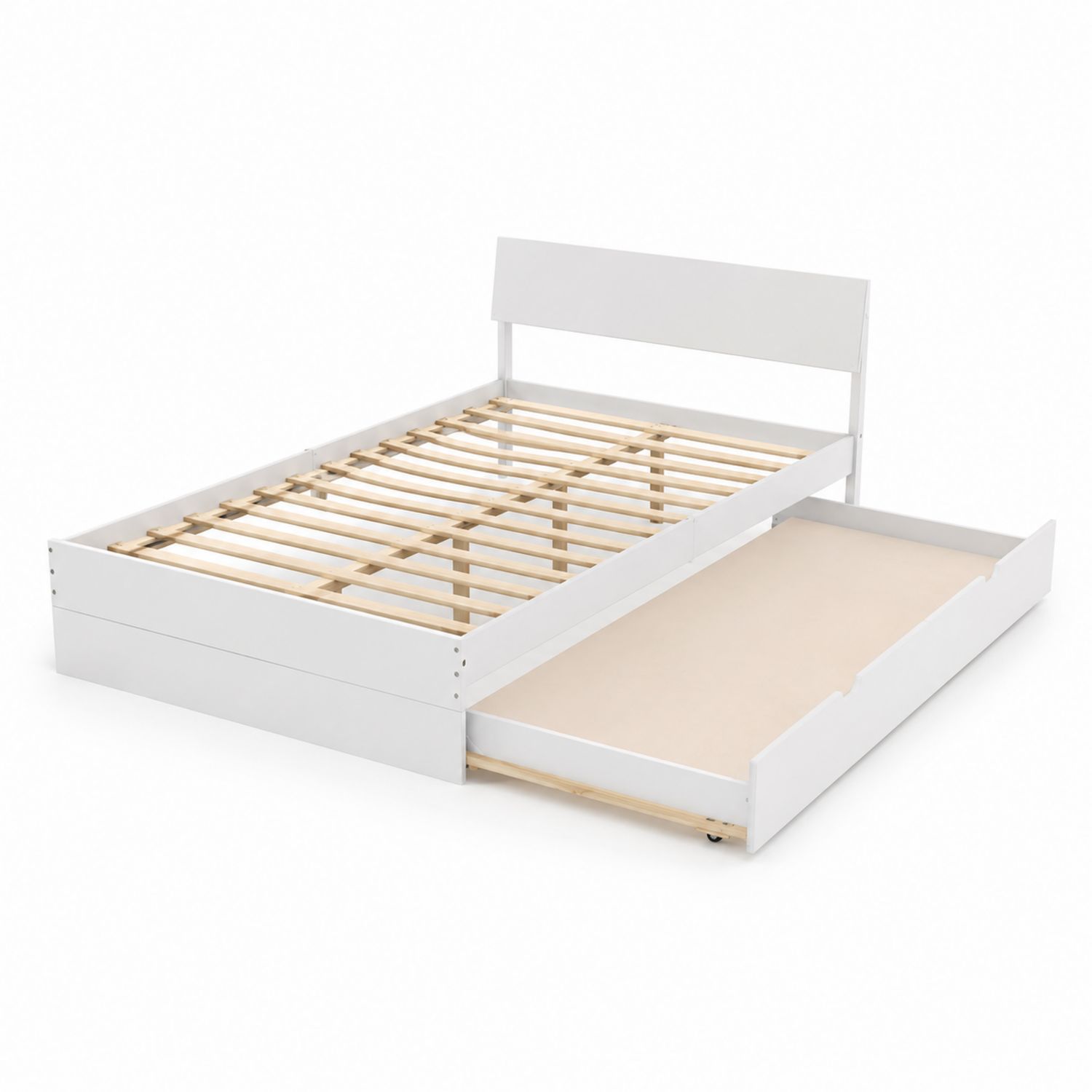 Einzelbett mit ausziehbarem Bettkasten 200x90 cm Kiefernholz Weiß