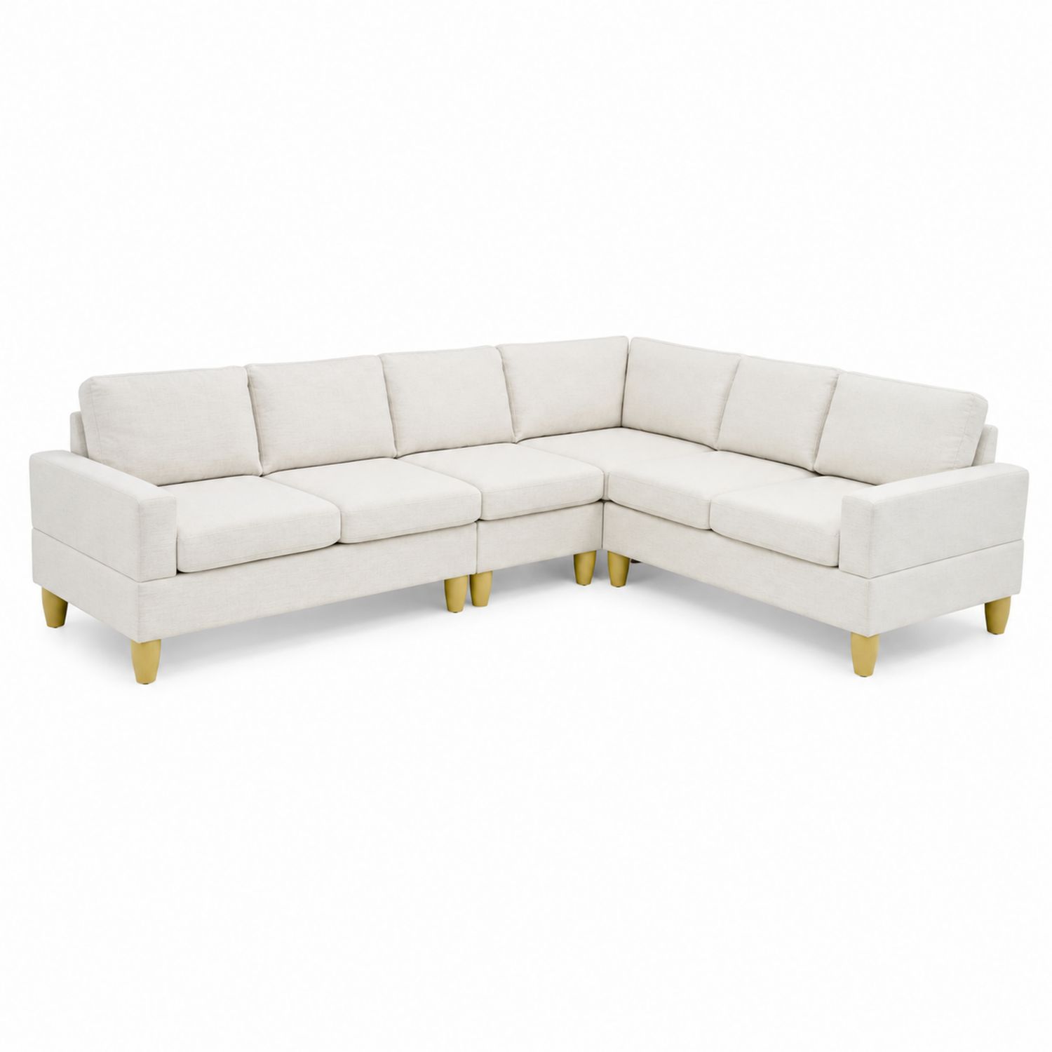 Ecksofa mit Leinenbezug und Holzbeinen, Creme