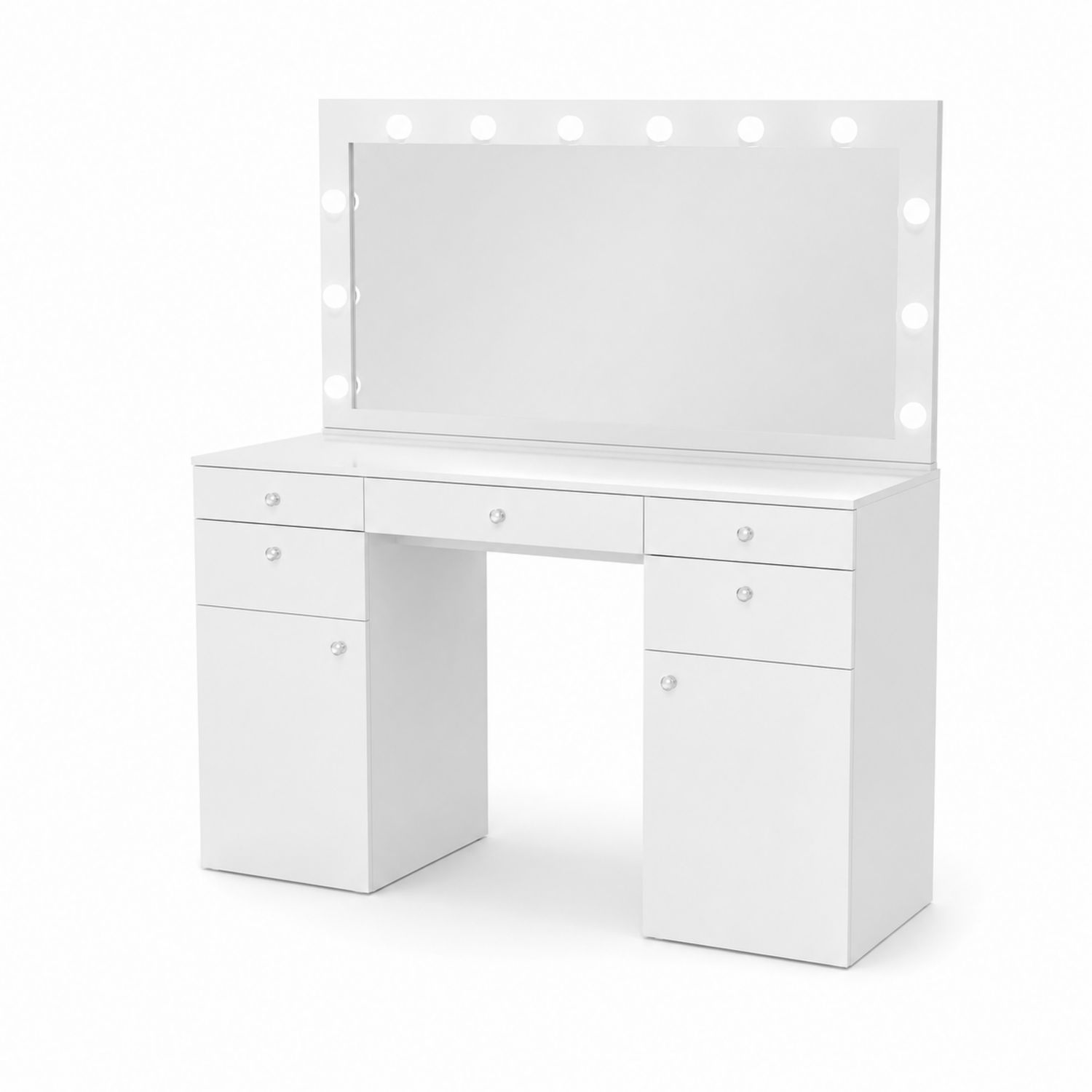 Schminktisch mit LED-Beleuchtung und Spiegel aus MDF Weiß