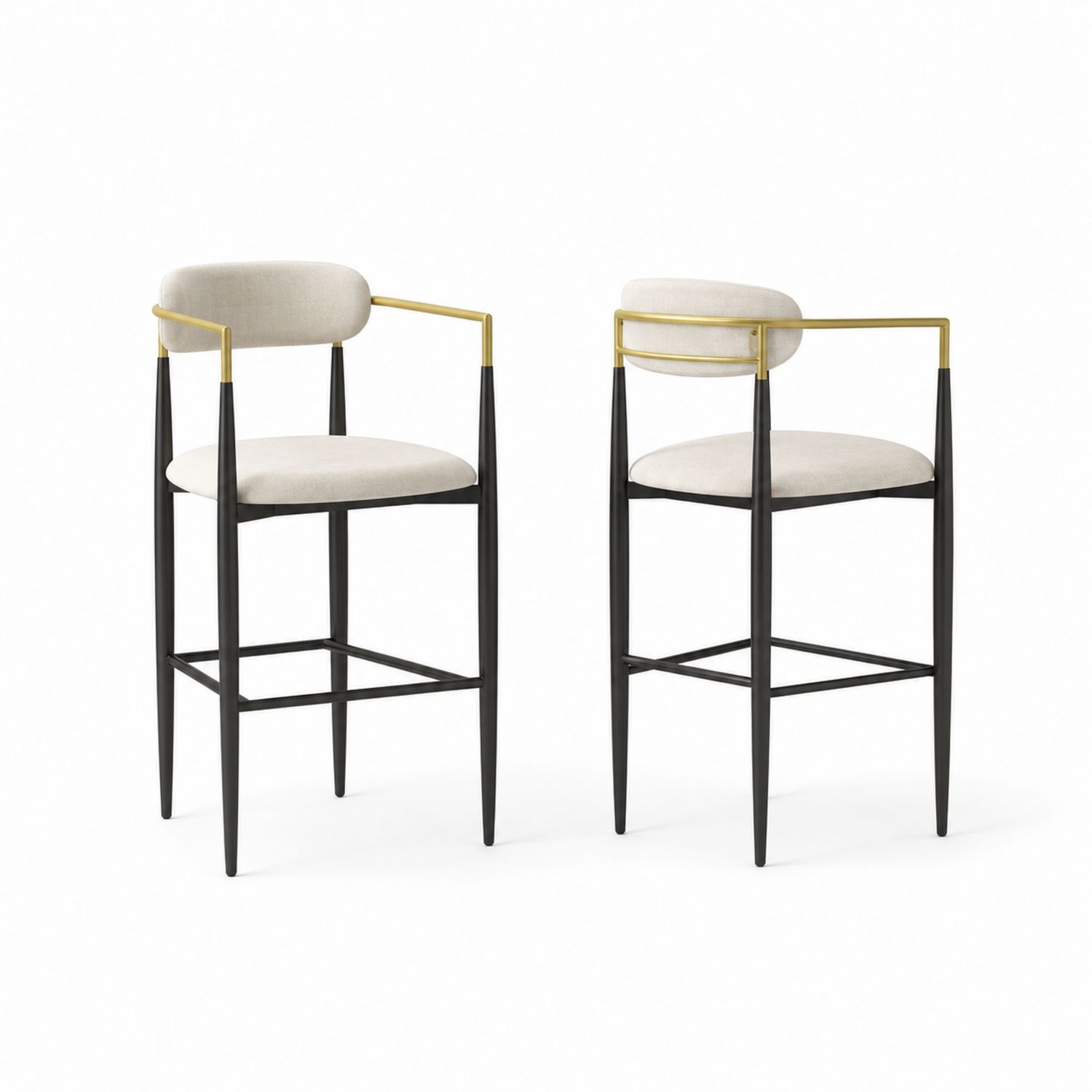 2er Set Barhocker aus Metall mit Stoffbezug, Beige/Schwarz
