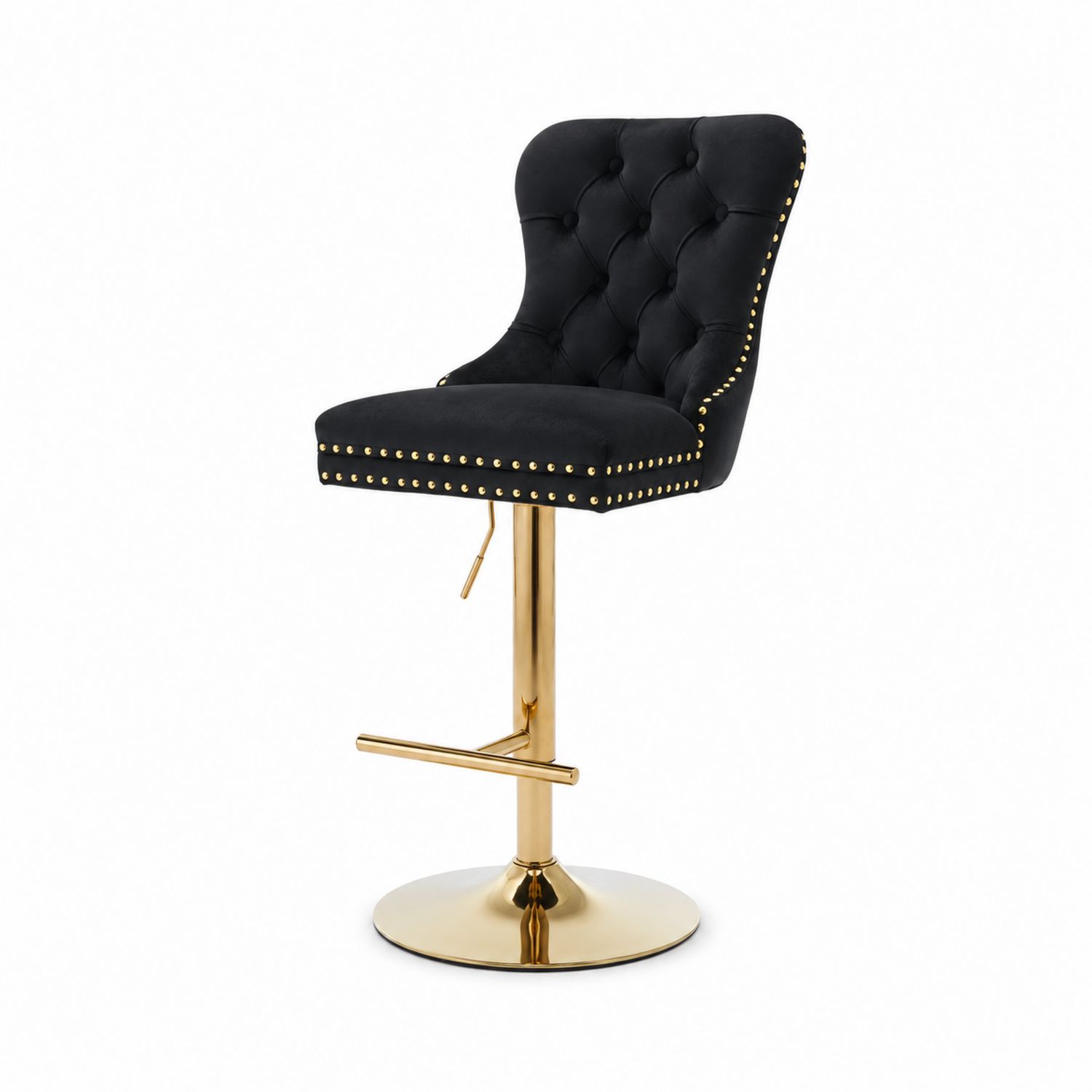 Barhocker Samt Schwarz Gold Verstellbar Drehbar