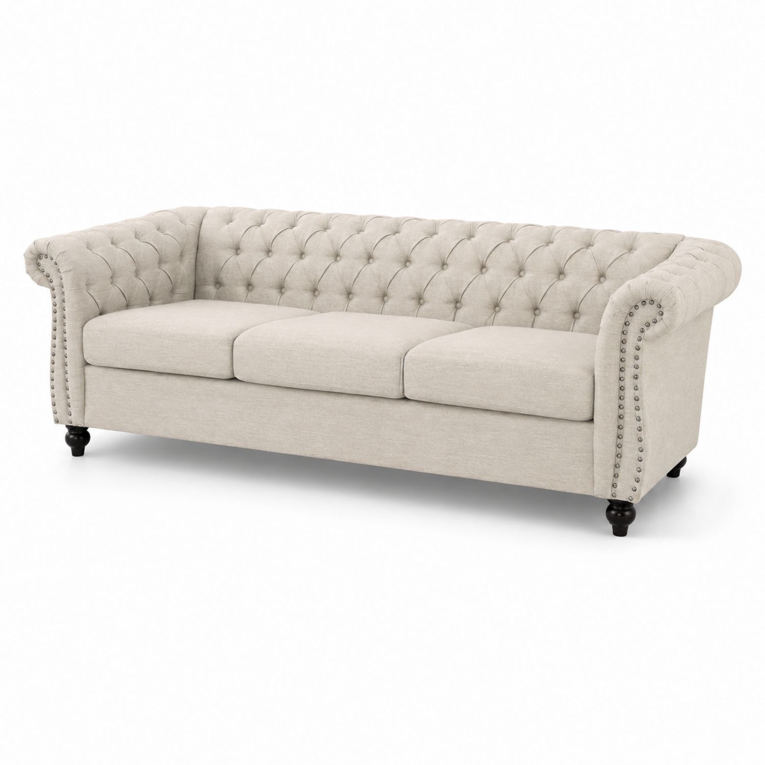 Chesterfield 3-Sitzer Sofa Beige Leinenmischung