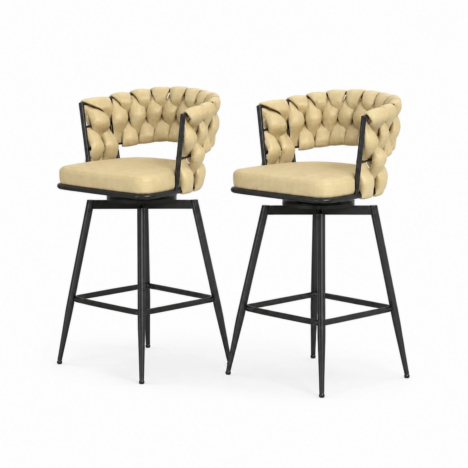 Set aus 2 Barhockern mit Metallrahmen und Drehfunktion, Beige