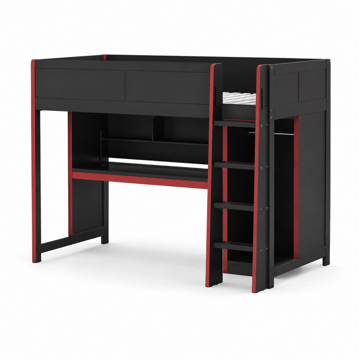 Etagenbett Holzwerkstoff Schwarz/Rot mit Schreibtisch
