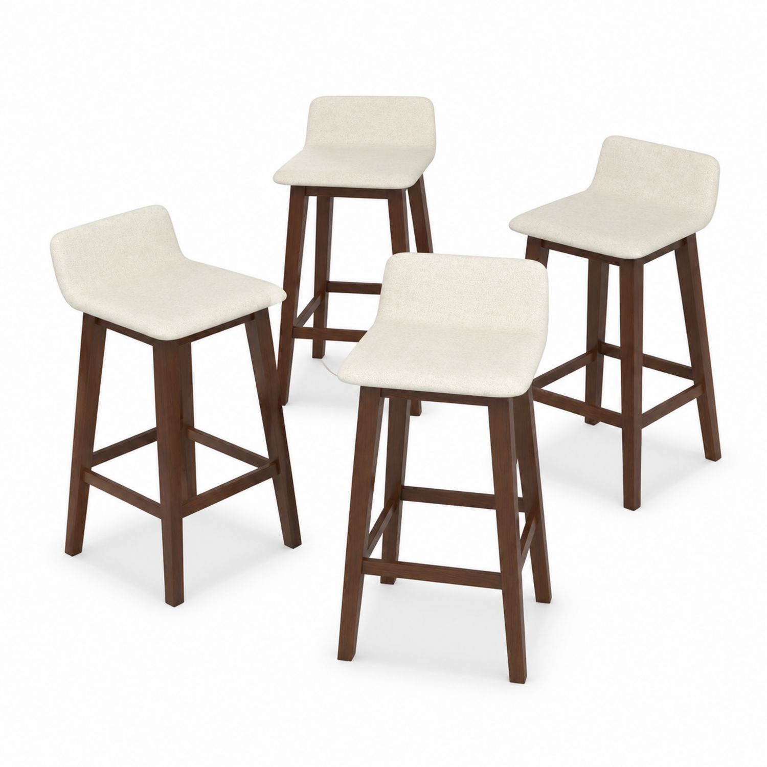 4-teiliges Barhocker-Set mit Holzrahmen und Stoffbezug Beige H65 cm